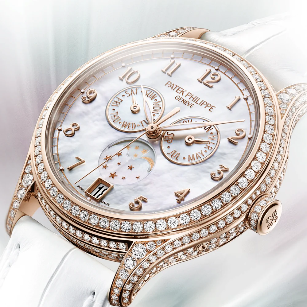 Annual Calendar 18ct Rose Gold Diamond Case Mother Of Pearl Dial Ladies Leather Strap Watch - Image 6