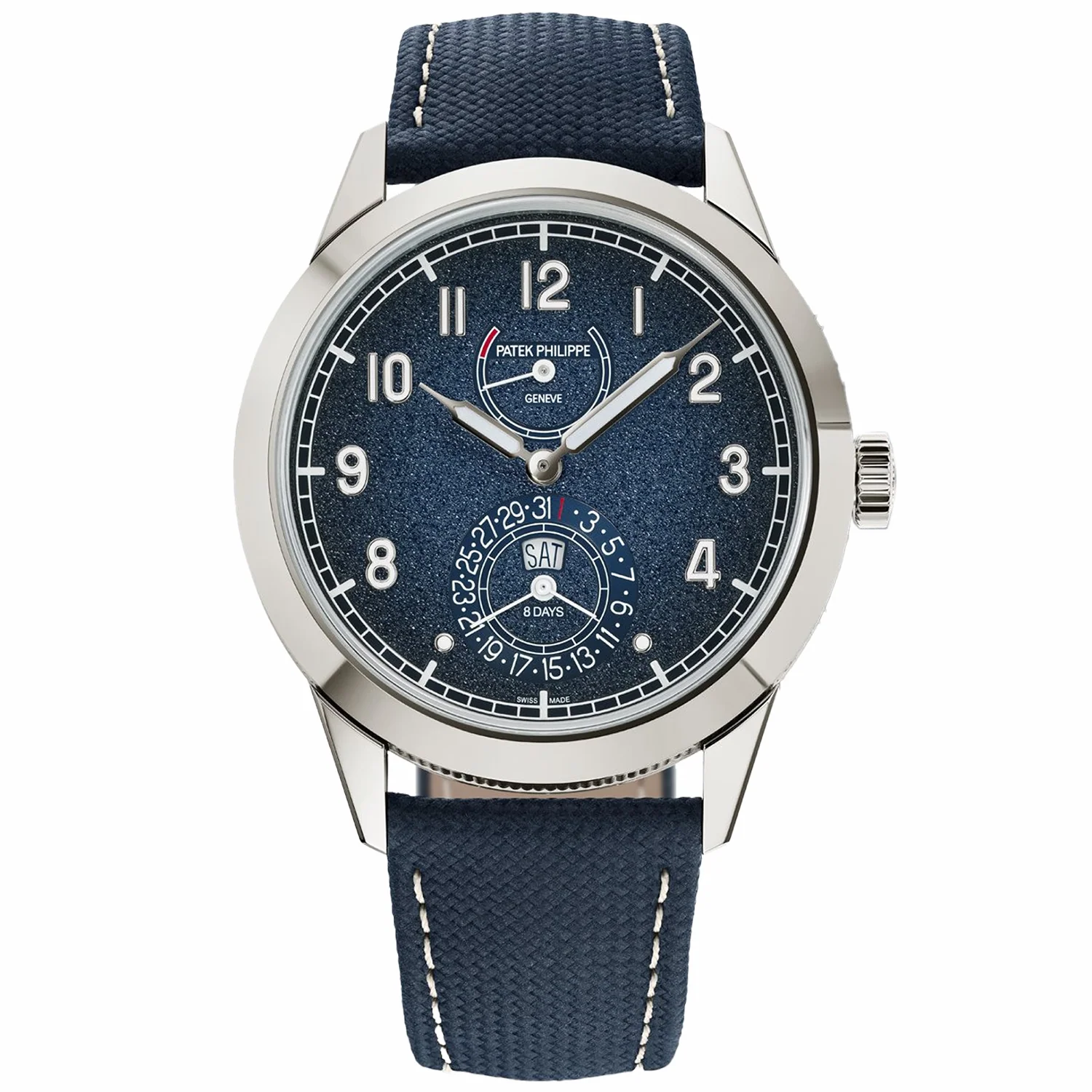 Calatrava 8-Day 41mm 18ct White Gold Blue Dial Mens Watch