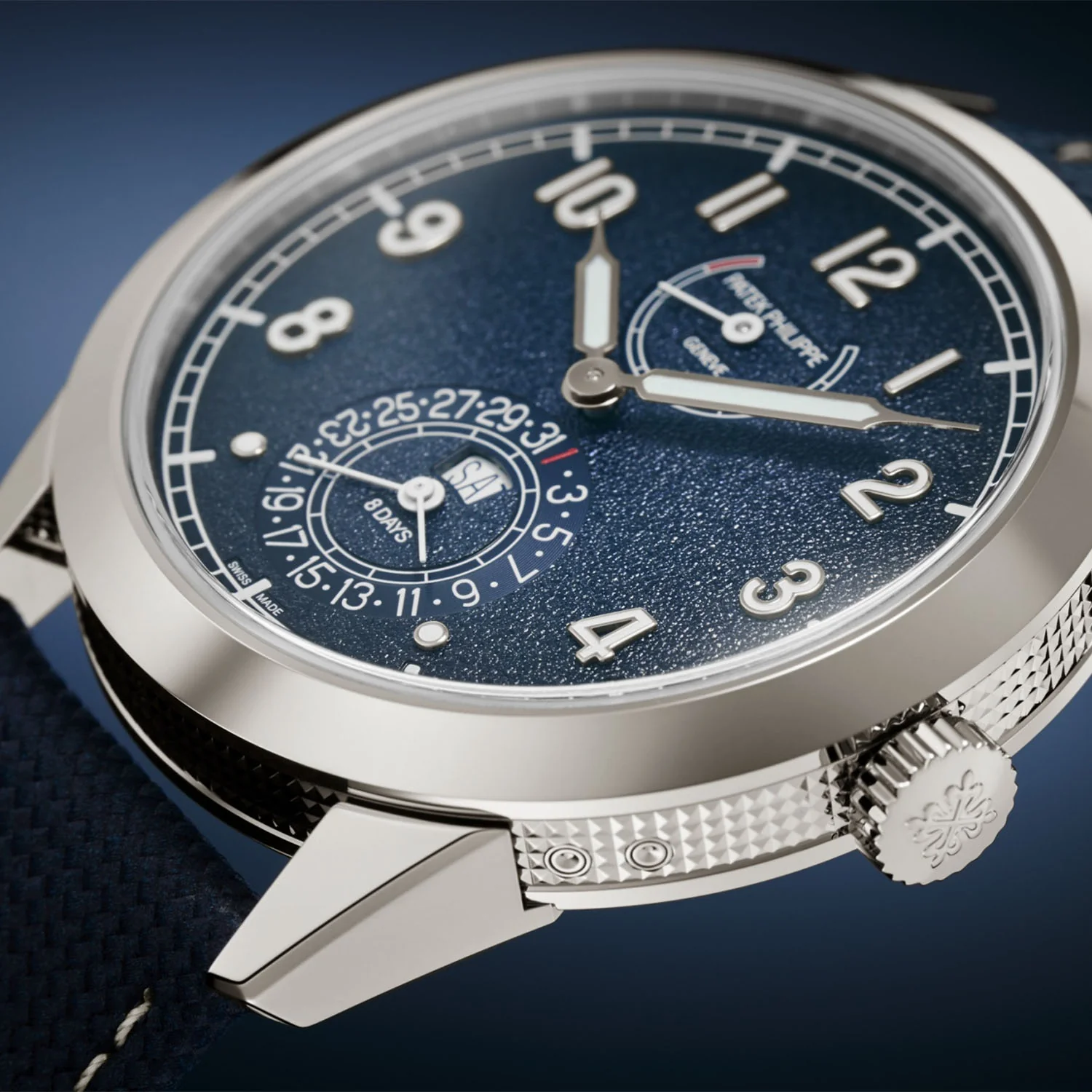 Calatrava 8-Day 41mm 18ct White Gold Blue Dial Mens Watch - Image 2