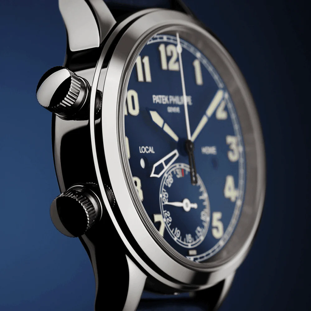 Calatrava Pilot Travel Time 38mm 18ct White Gold Leather Strap Watch - Image 5