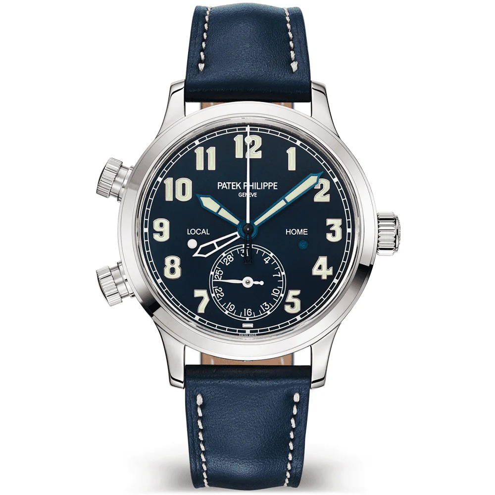 Calatrava Pilot Travel Time 38mm 18ct White Gold Leather Strap Watch - Image 7