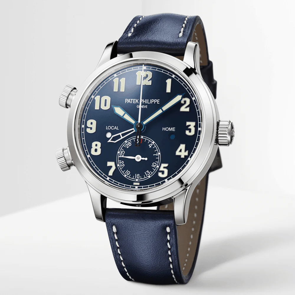 Calatrava Pilot Travel Time 38mm 18ct White Gold Leather Strap Watch - Image 9