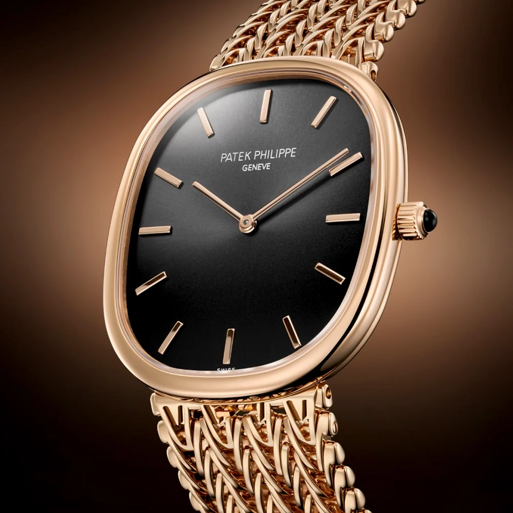 Golden Ellipse 18ct Rose Gold Ebony Black Dial Milanese Bracelet Watch - Image 2