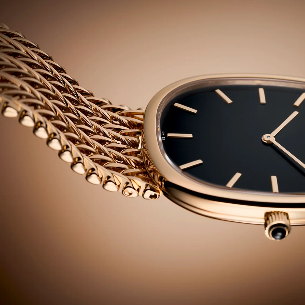 Golden Ellipse 18ct Rose Gold Ebony Black Dial Milanese Bracelet Watch - Image 4