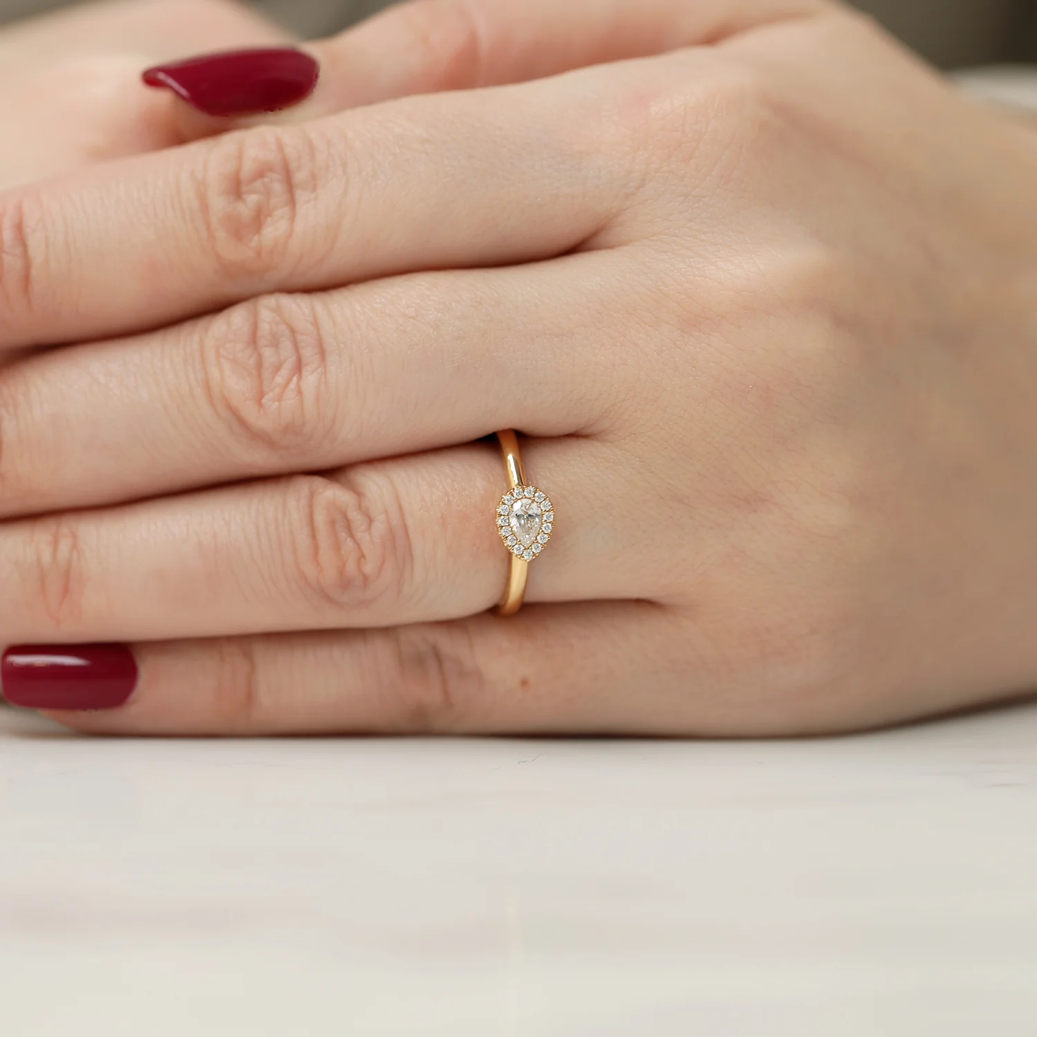18ct Rose Gold Pear Cut Diamond Halo Ring - Image 3