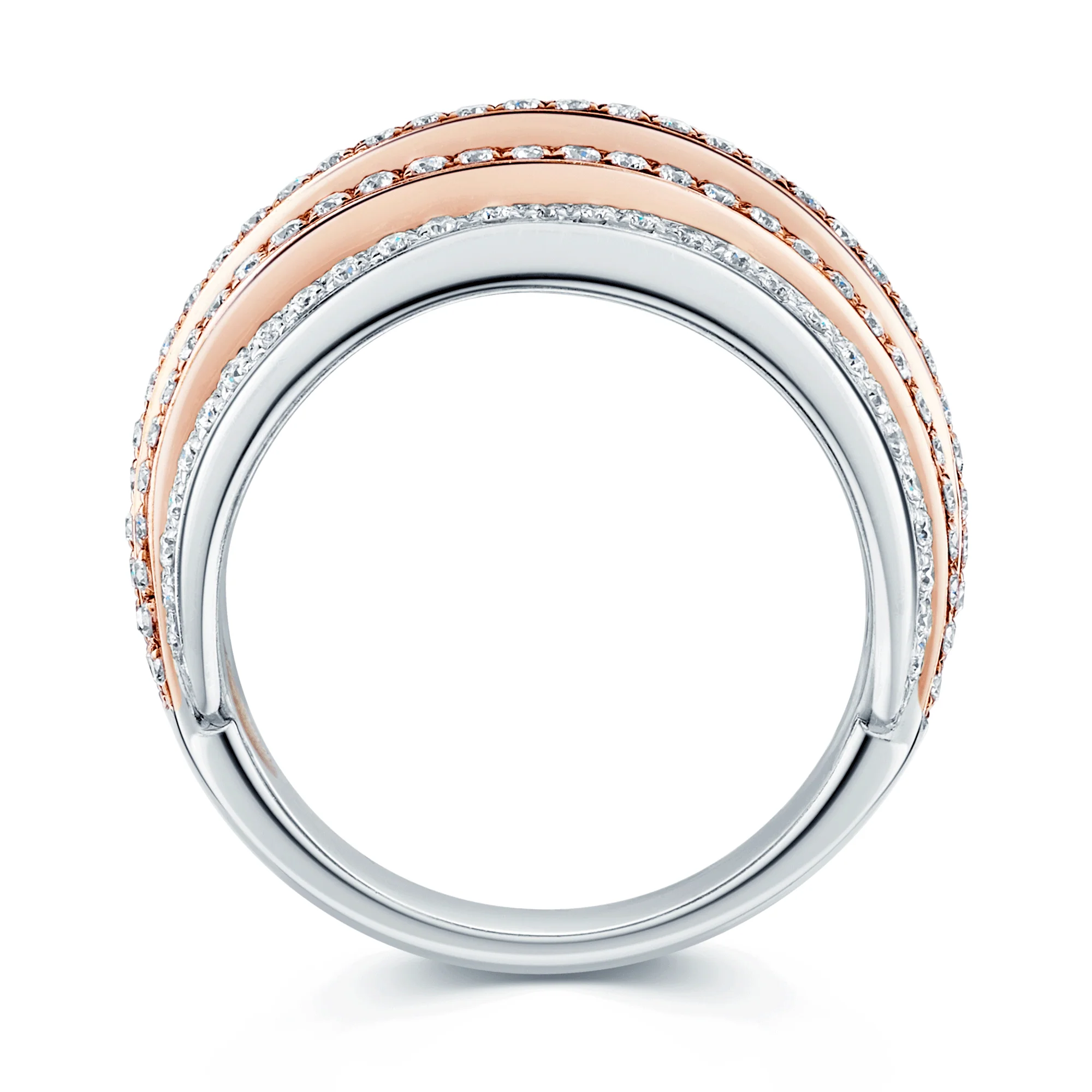 18ct White And Rose Gold Diamond Five Strand Dress Ring - Image 2