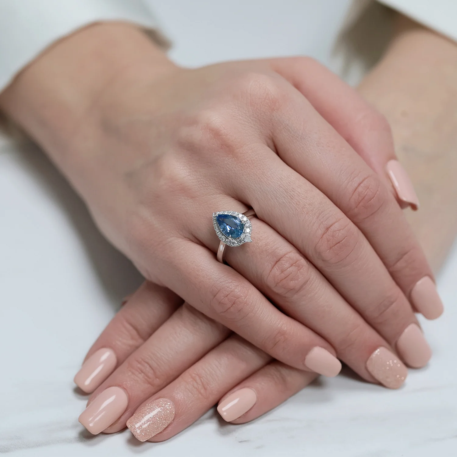 Platinum Aquamarine And Diamond Cluster Ring - Image 3