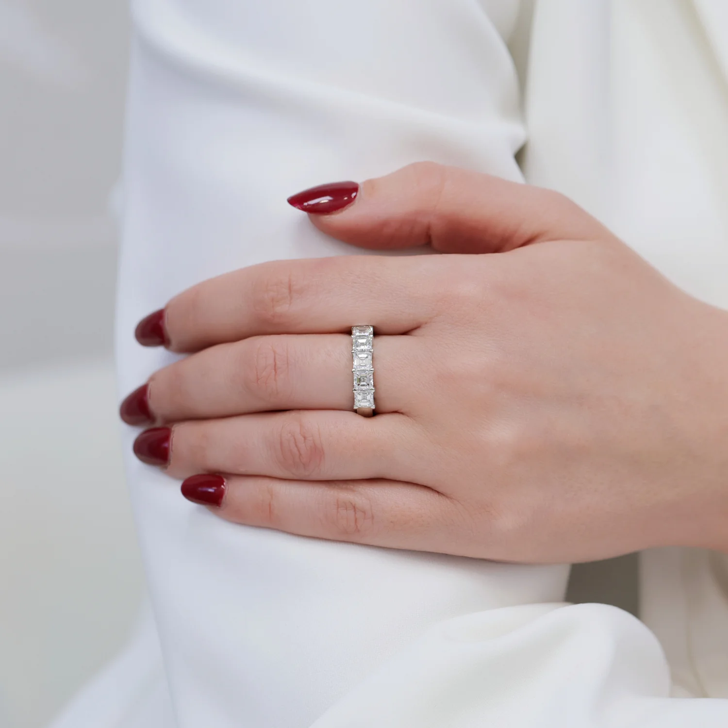 Platinum Asscher Cut Diamond Five Stone Eternity Ring - Image 3