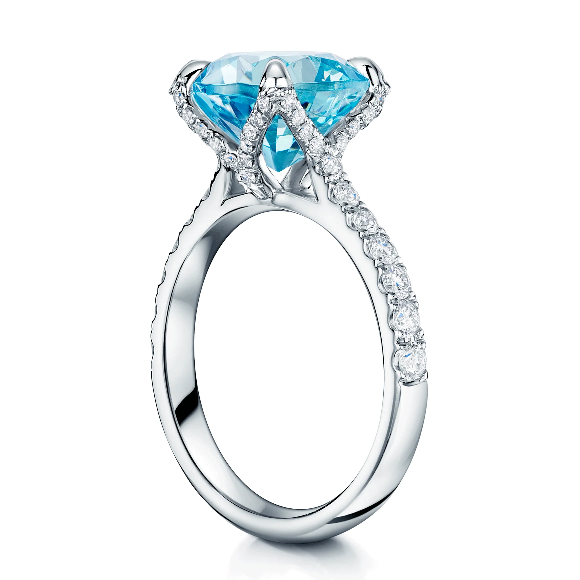 Platinum Cushion Cut Aquamarine & Diamond Ring - Image 4