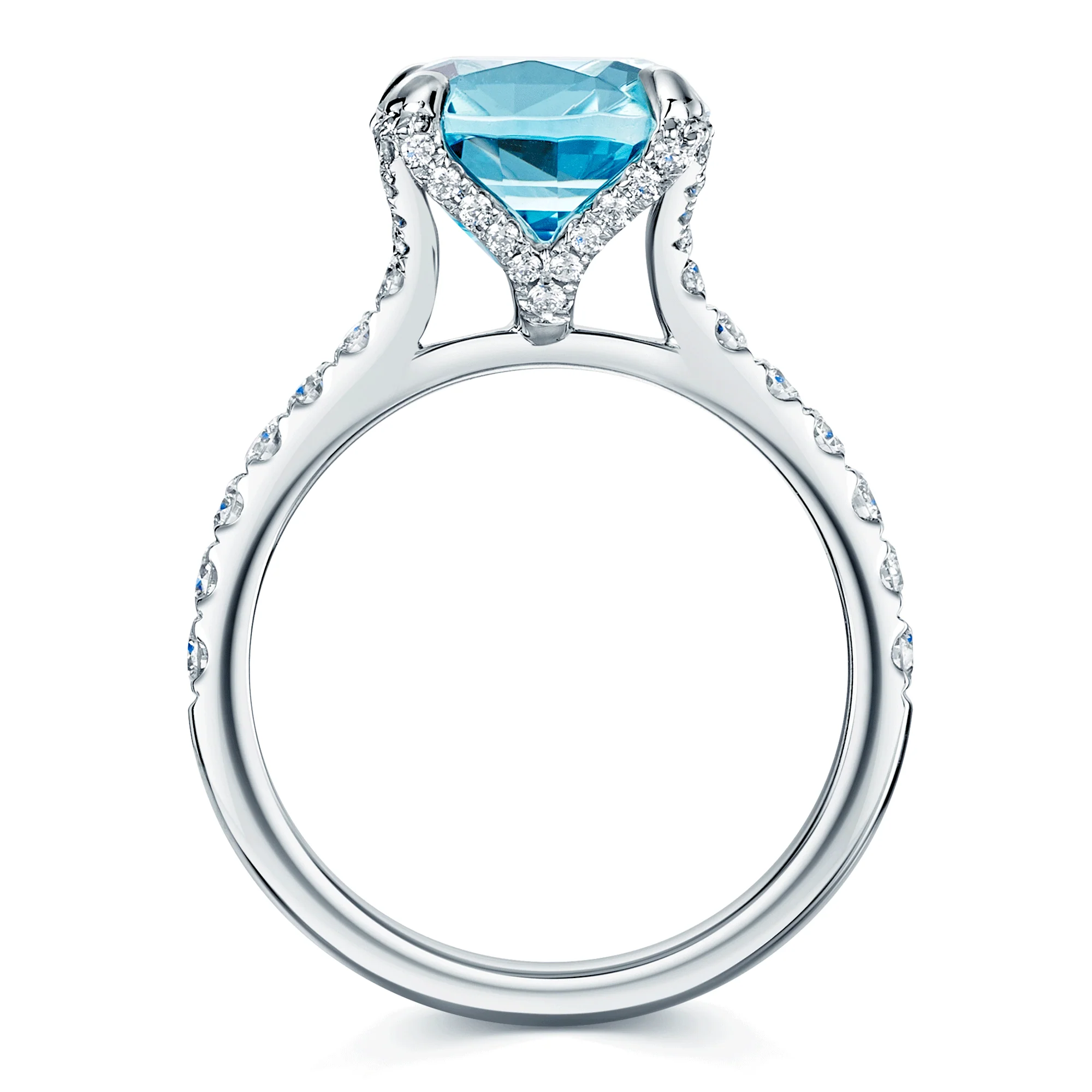 Platinum Cushion Cut Aquamarine & Diamond Ring - Image 5