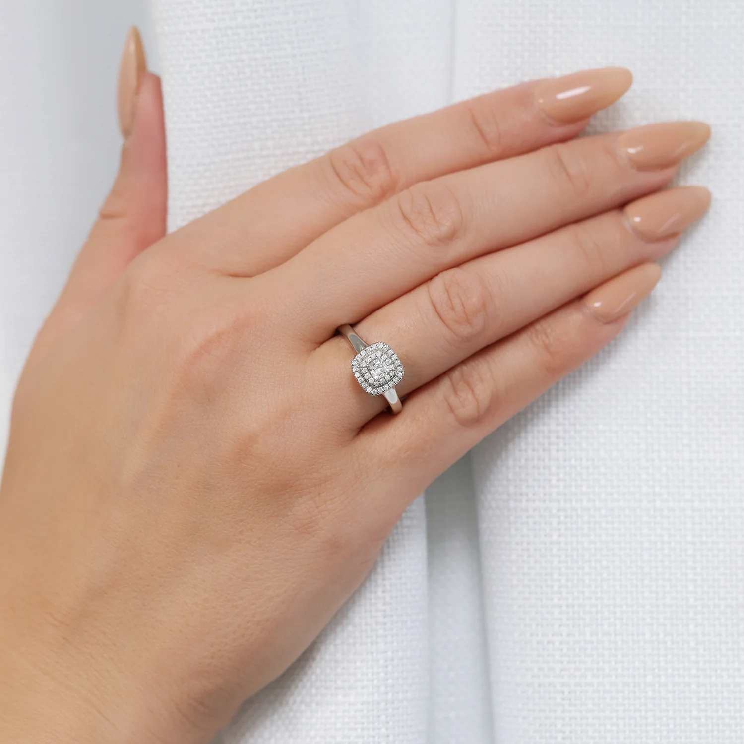 Platinum Cushion Cut Diamond Double Halo Ring - Image 3