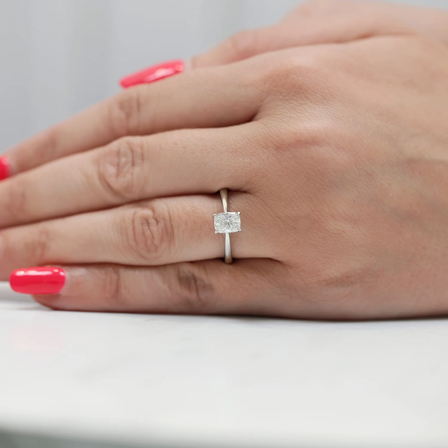 Platinum Cushion Cut Diamond Single Stone Engagement Ring - Image 2