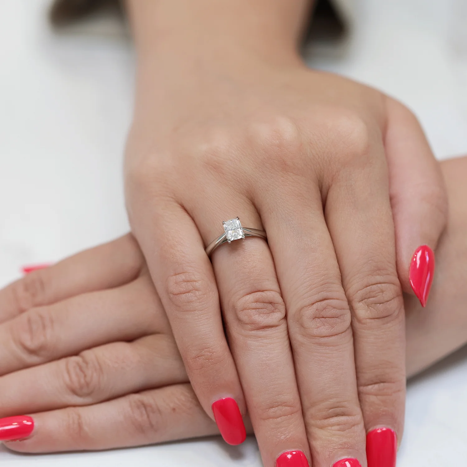 Platinum Cushion Cut Diamond Single Stone Engagement Ring - Image 3