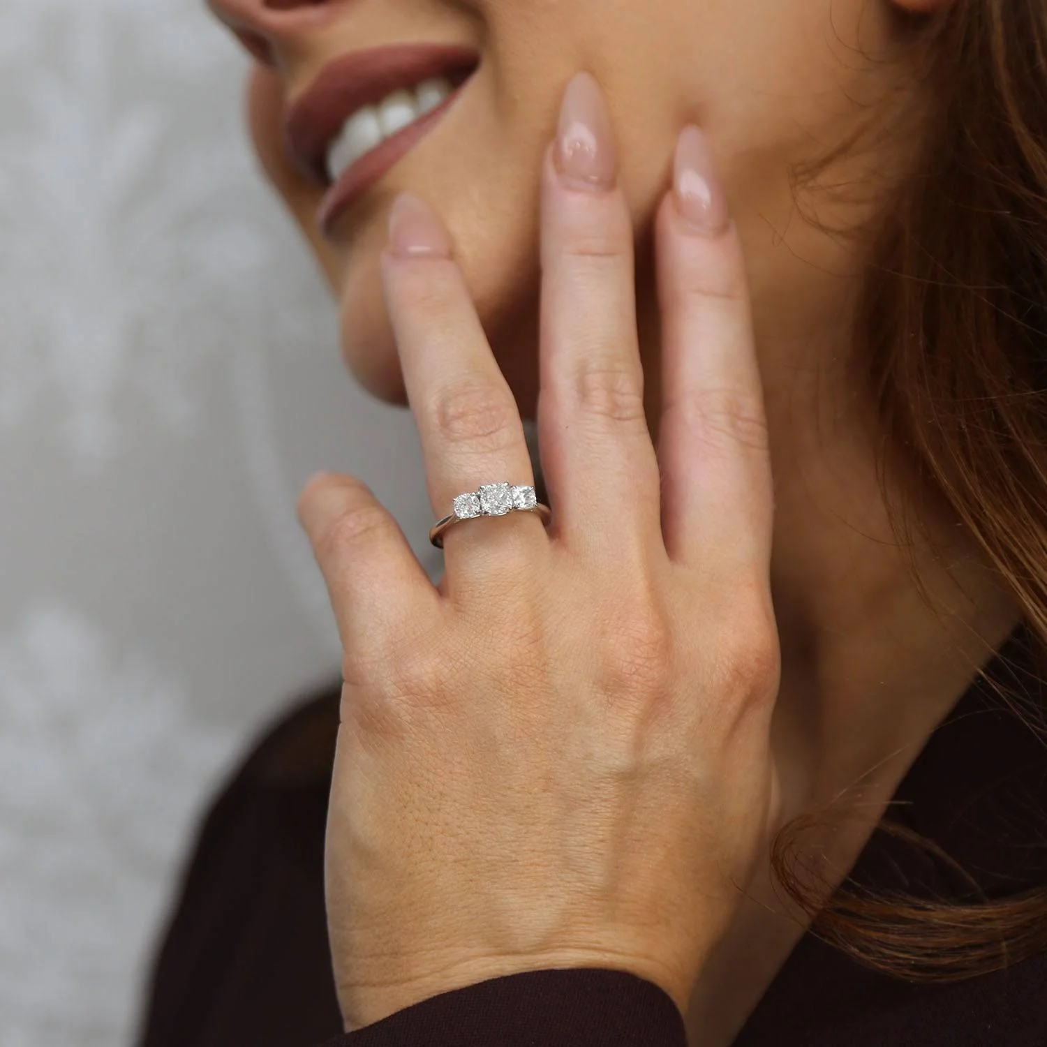 Platinum & Cushion Cut Diamond Three Stone Ring - Image 3