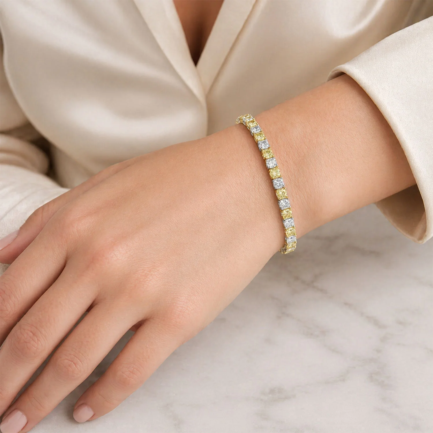 Platinum & 18ct Gold Fancy Yellow Diamond Tennis Bracelet - Image 2