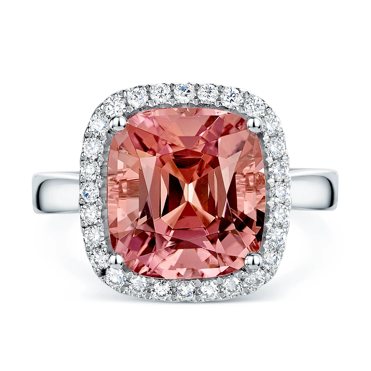 Platinum Cushion Cut Pink Tourmaline And Diamond Halo Surround Dress Ring - Image 2