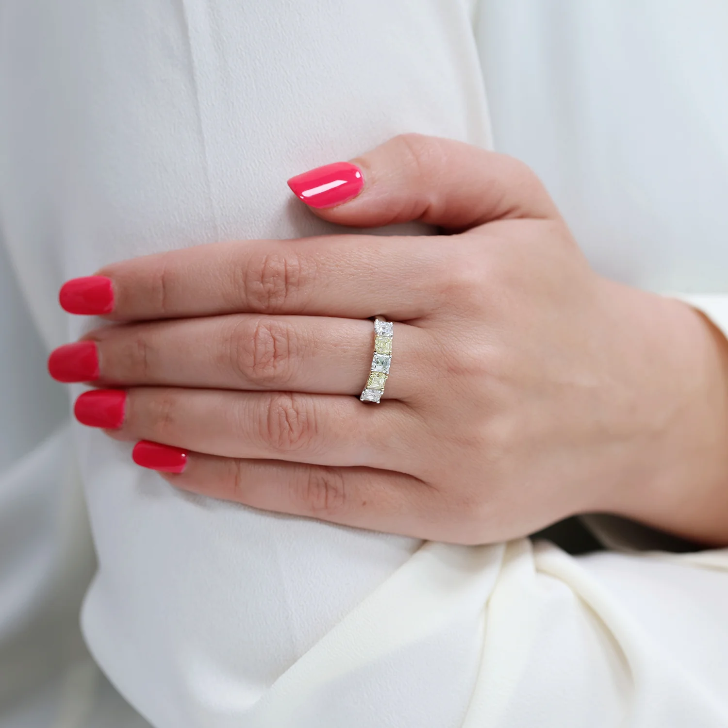 Platinum Diamond And Yellow Diamond Five Stone Eternity Ring - Image 3