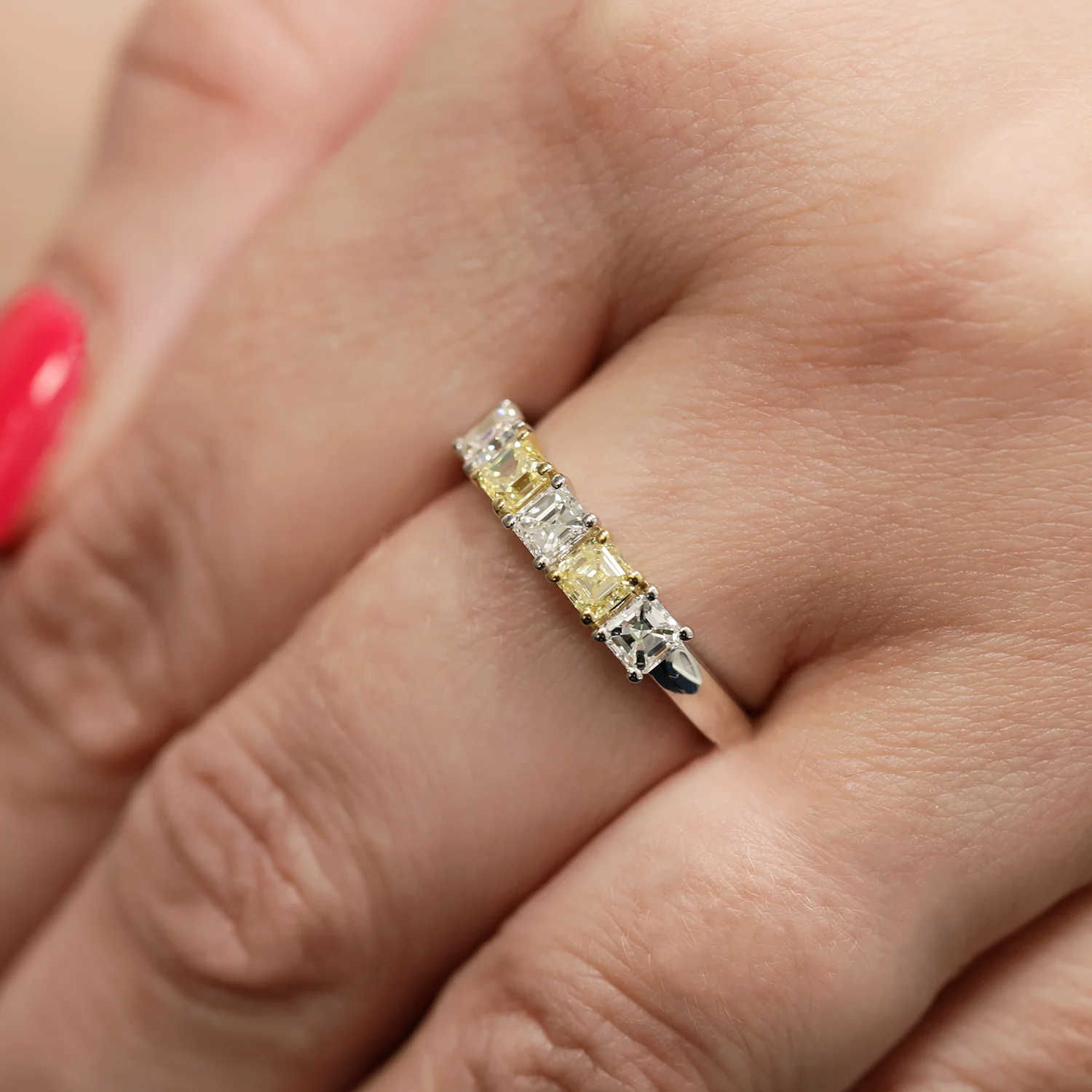 Platinum Diamond And Yellow Diamond Five Stone Eternity Ring - Image 2