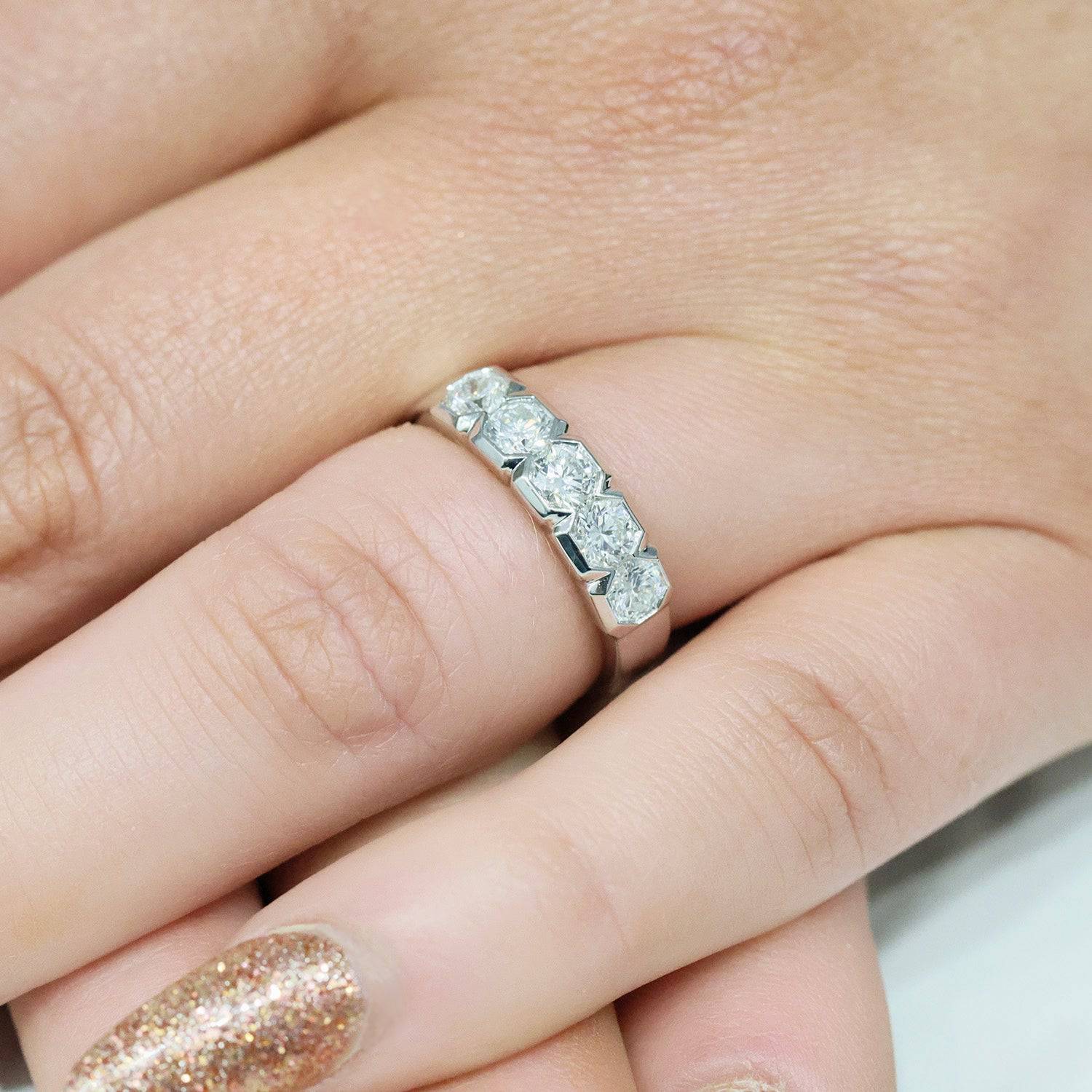 Platinum Diamond Five Stone Half Eternity Ring - Image 3