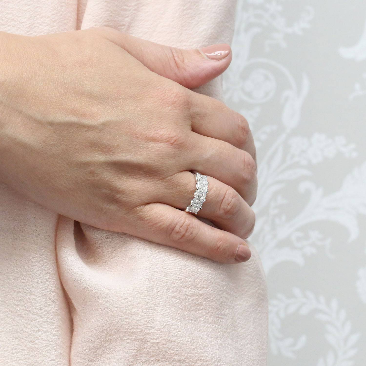 Platinum Emerald Cut Diamond 2.50 Carat Five Stone Eternity Ring - Image 3