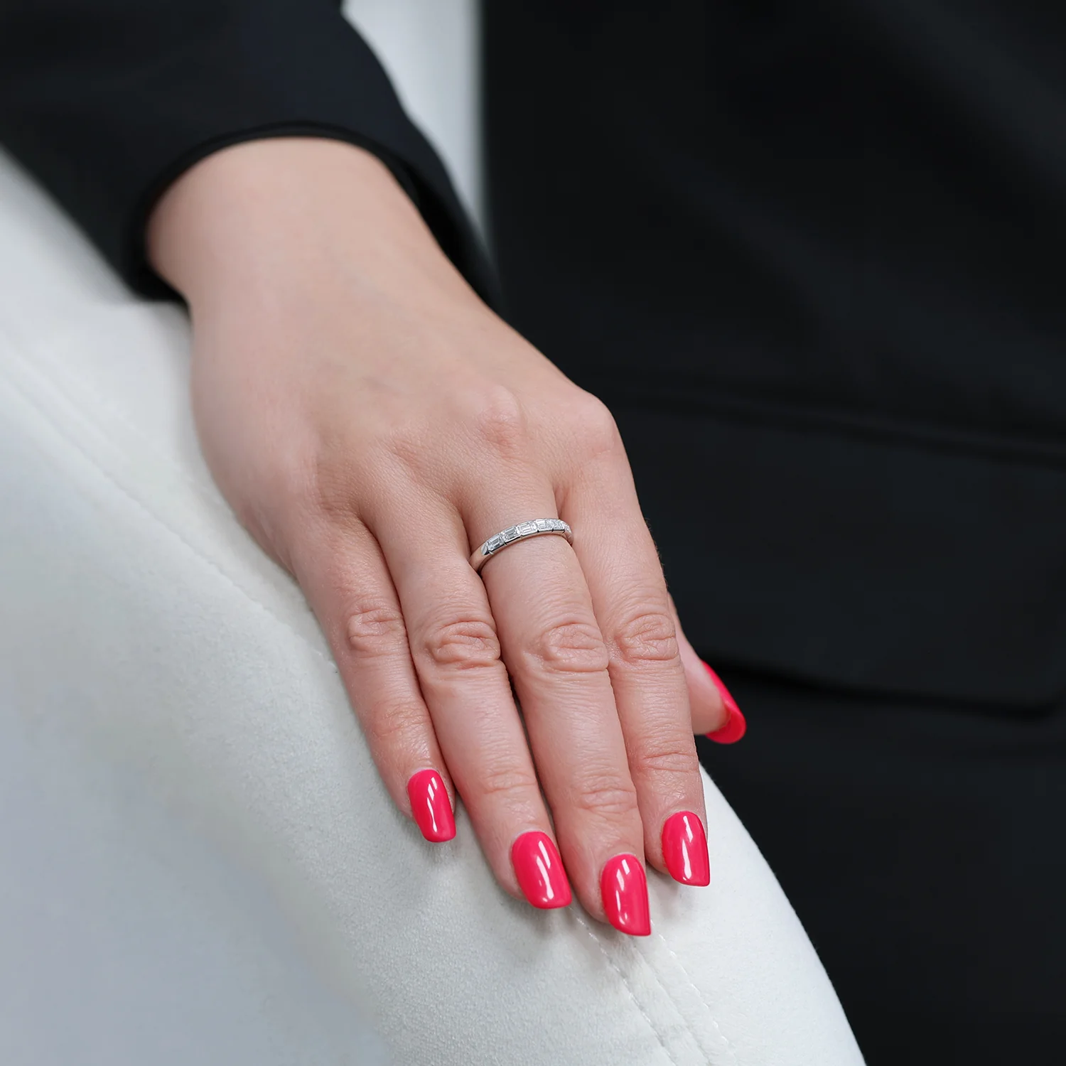Platinum Emerald Cut Diamond Half Eternity Ring - Image 3