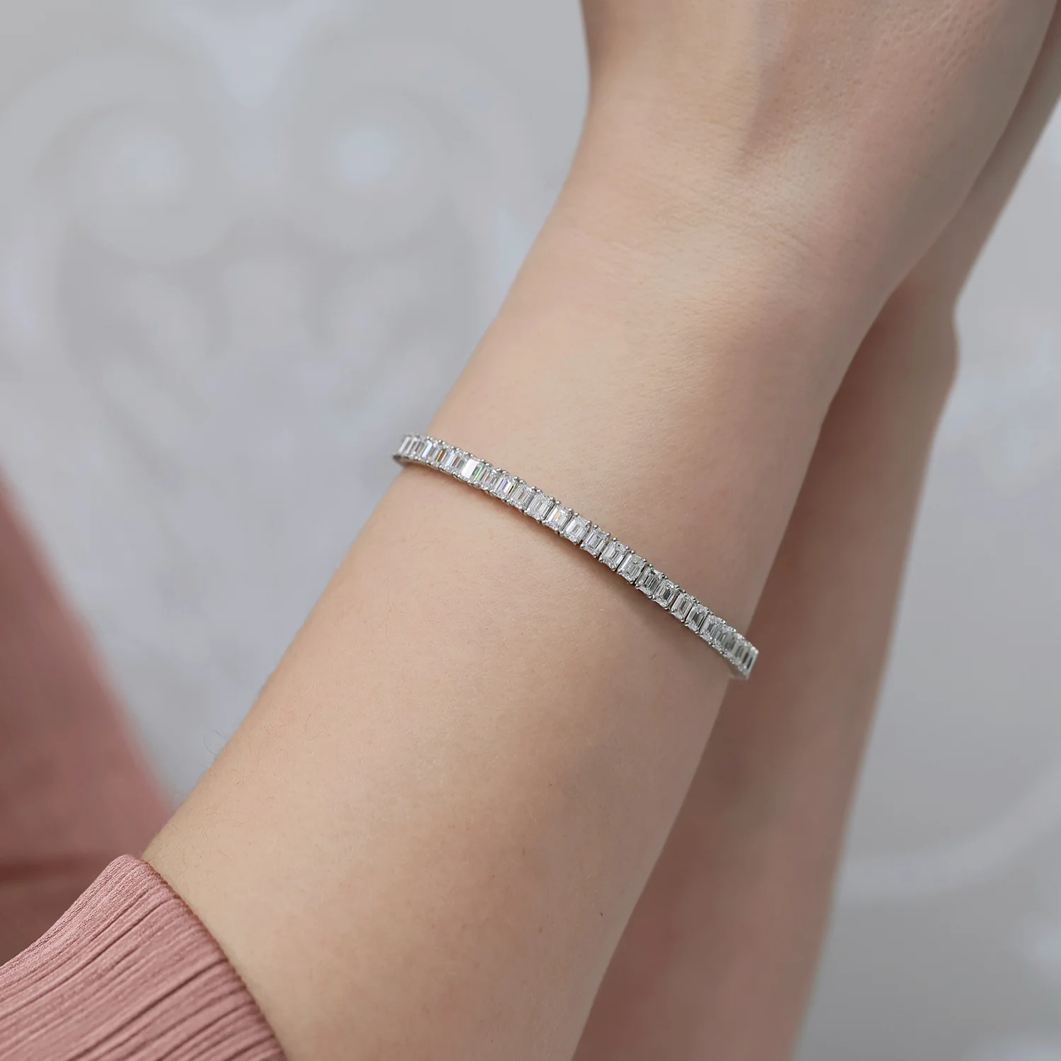 Platinum Emerald Cut Diamond Tennis Bracelet - Image 3