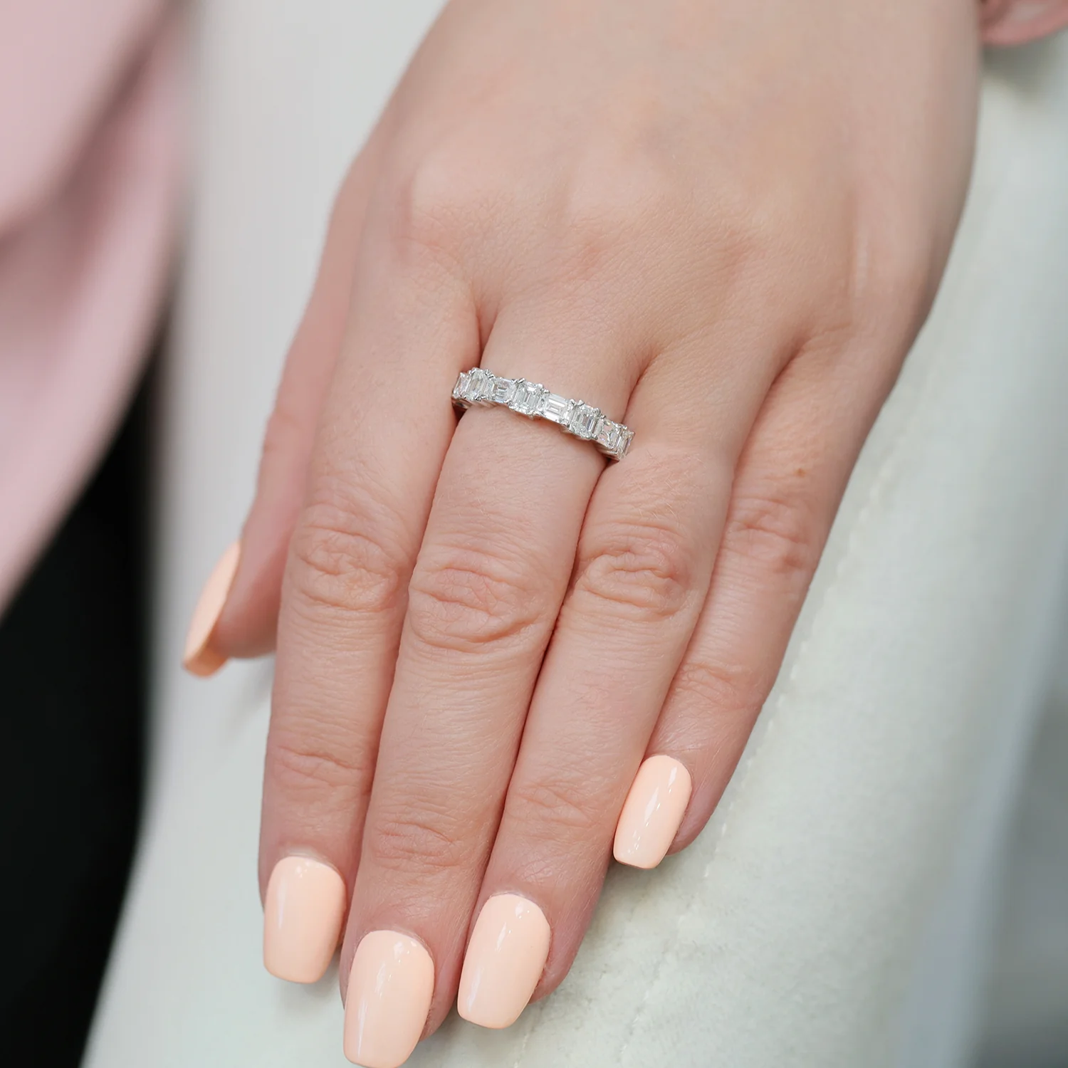 Platinum Emerald Cut Horizontal And Vertical Diamond Eternity Ring - Image 2