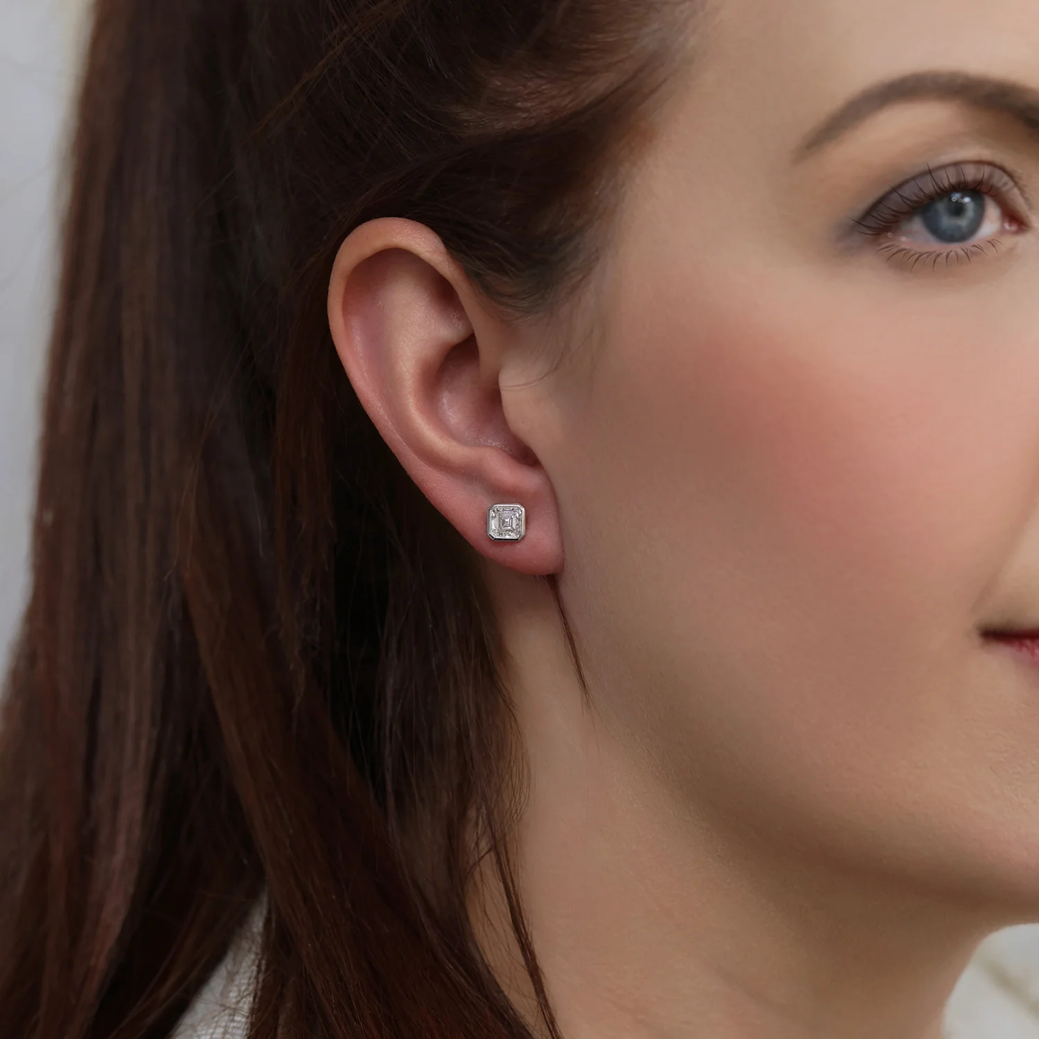 Platinum GIA Certificated Asscher Cut Diamond Rub Over Stud Earrings - Image 2