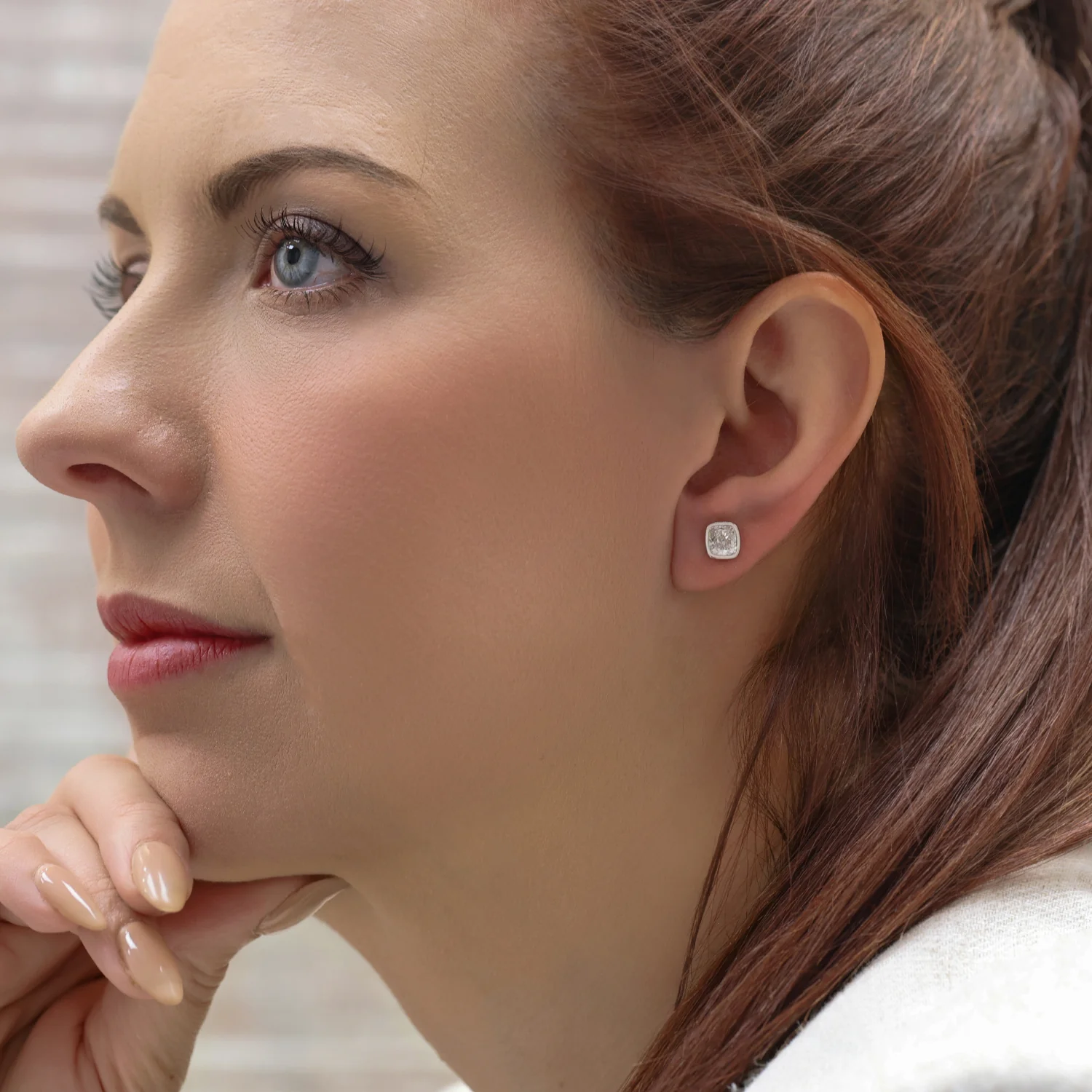 Platinum GIA Certificated Cushion Cut Diamond Rub Over Stud Earrings - Image 2