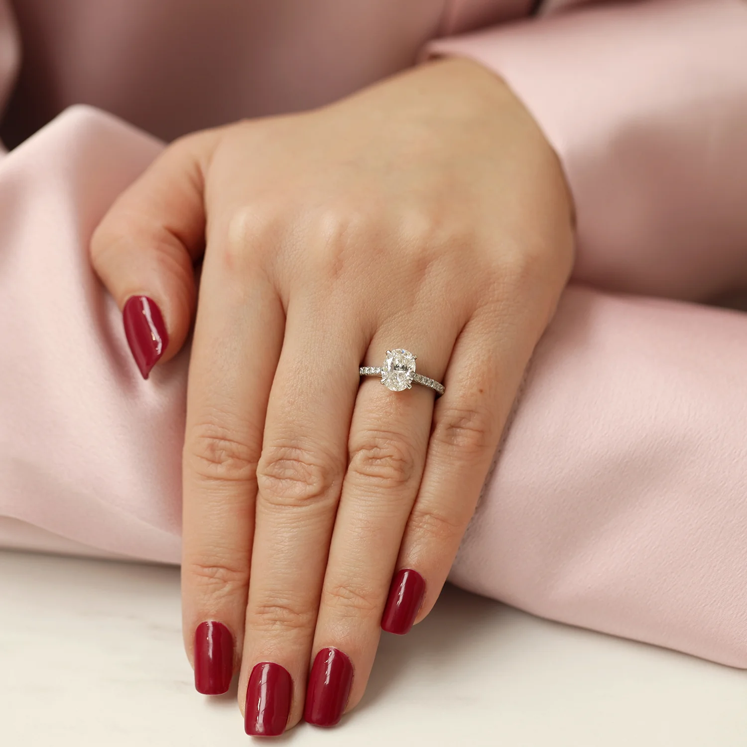 Platinum GIA Certificated Oval Cut Diamond Ring With Diamond Shoulders - Image 2