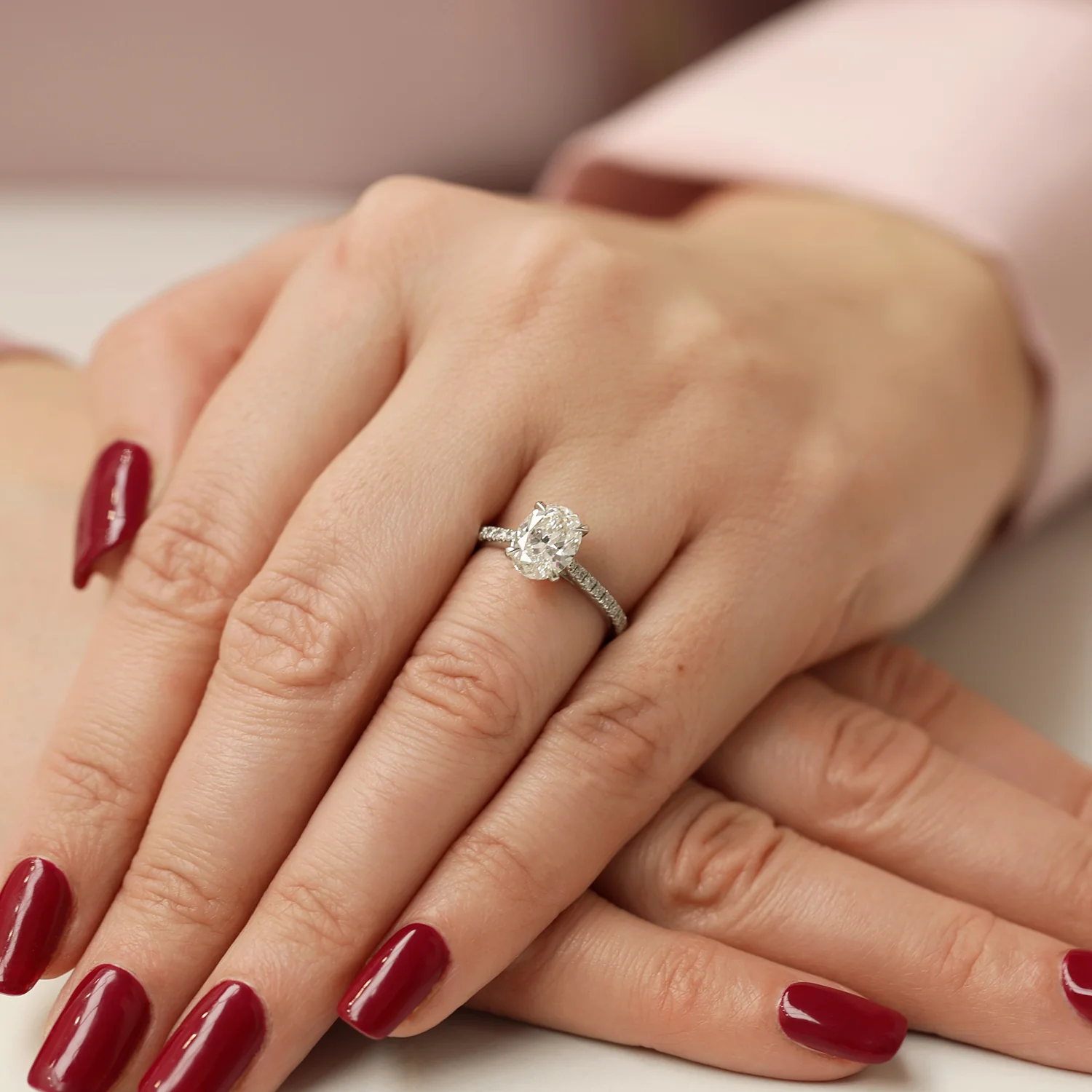 Platinum GIA Certificated Oval Cut Diamond Ring With Diamond Shoulders - Image 4