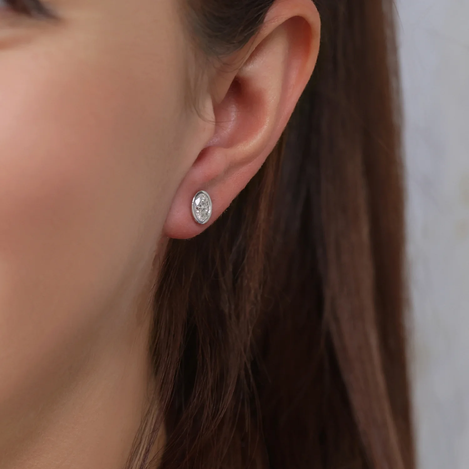 Platinum GIA Certificated Oval Cut Diamond Rub Over Stud Earrings - Image 3