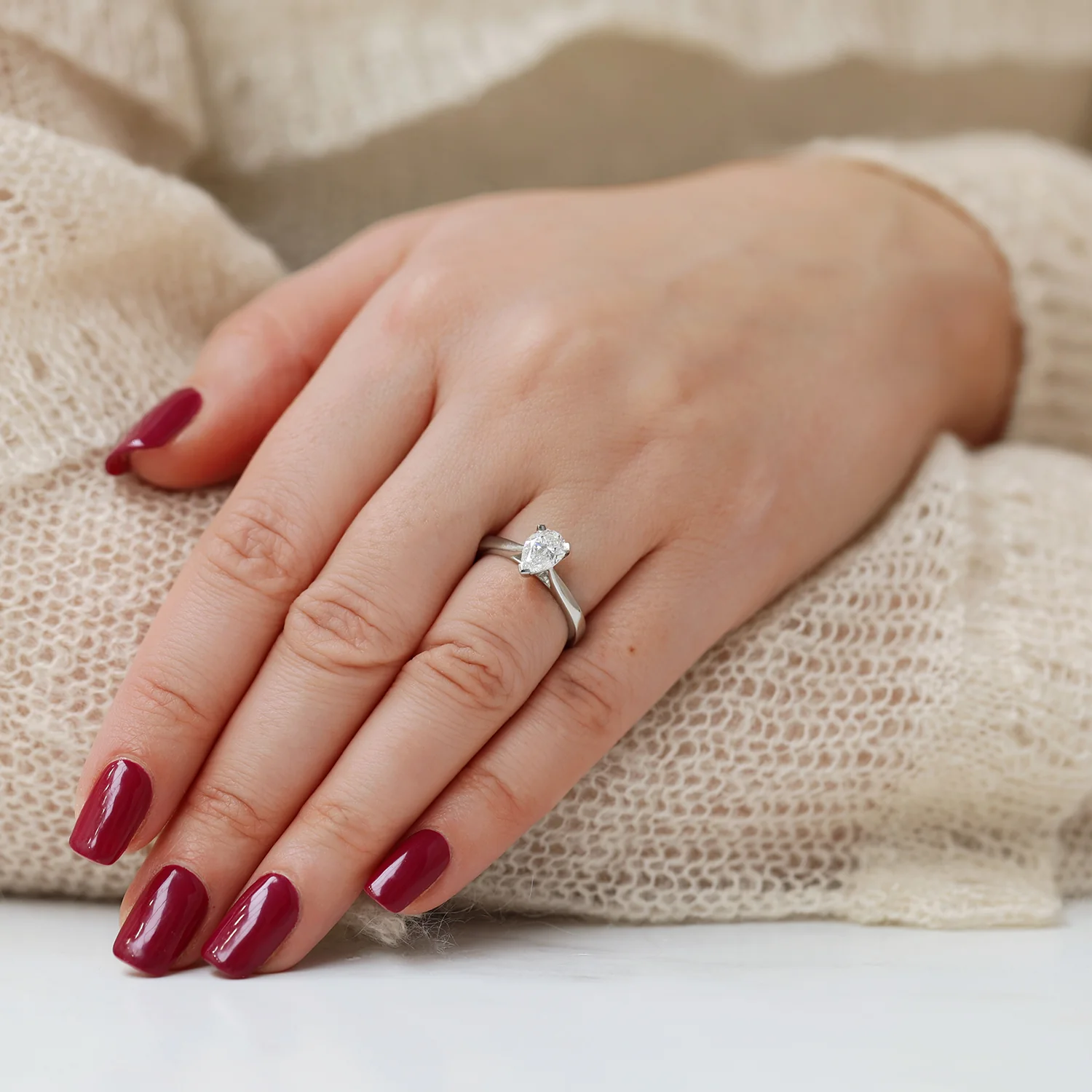 Platinum GIA Certificated Pear Cut Diamond Engagement Ring - Image 3