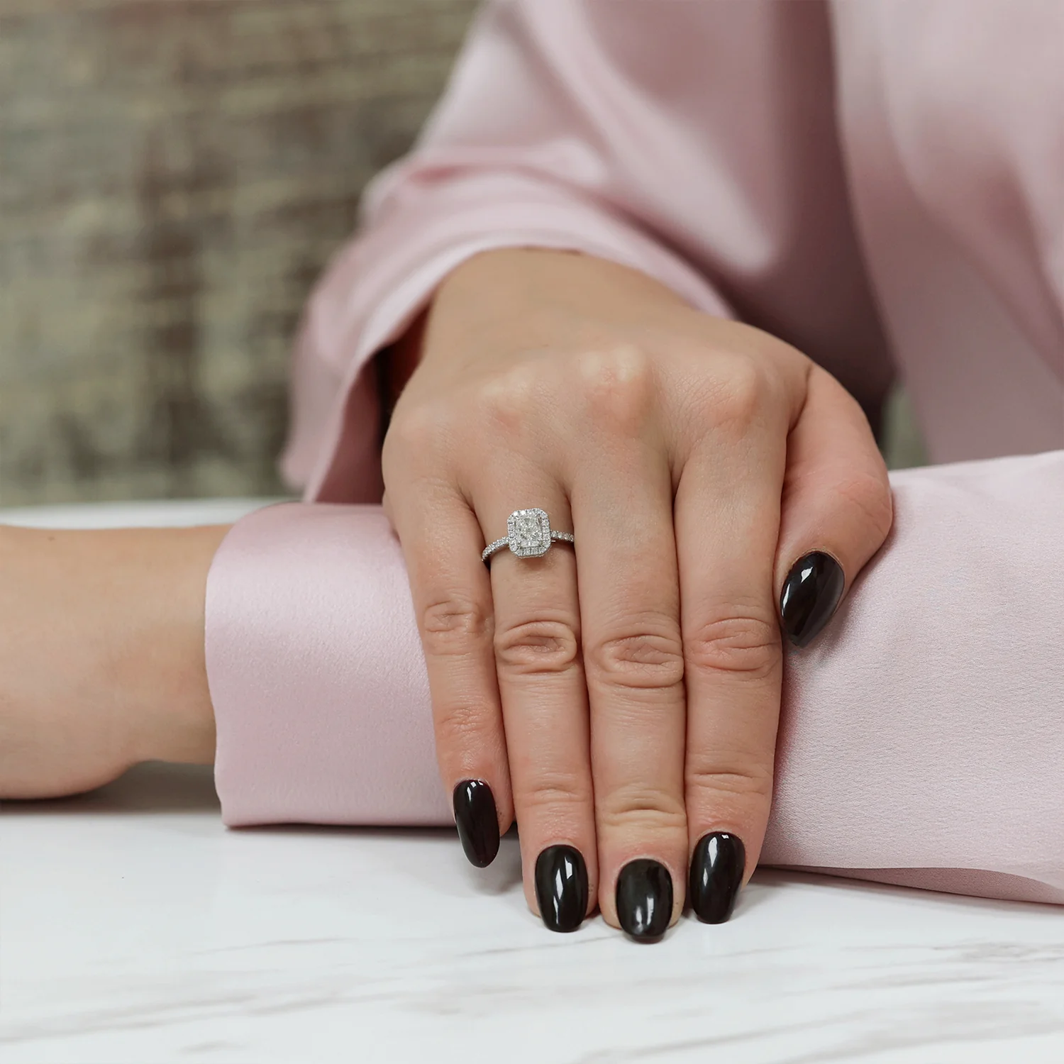 Platinum GIA Certificated Radiant Cut Diamond Halo Ring With Shoulders - Image 2