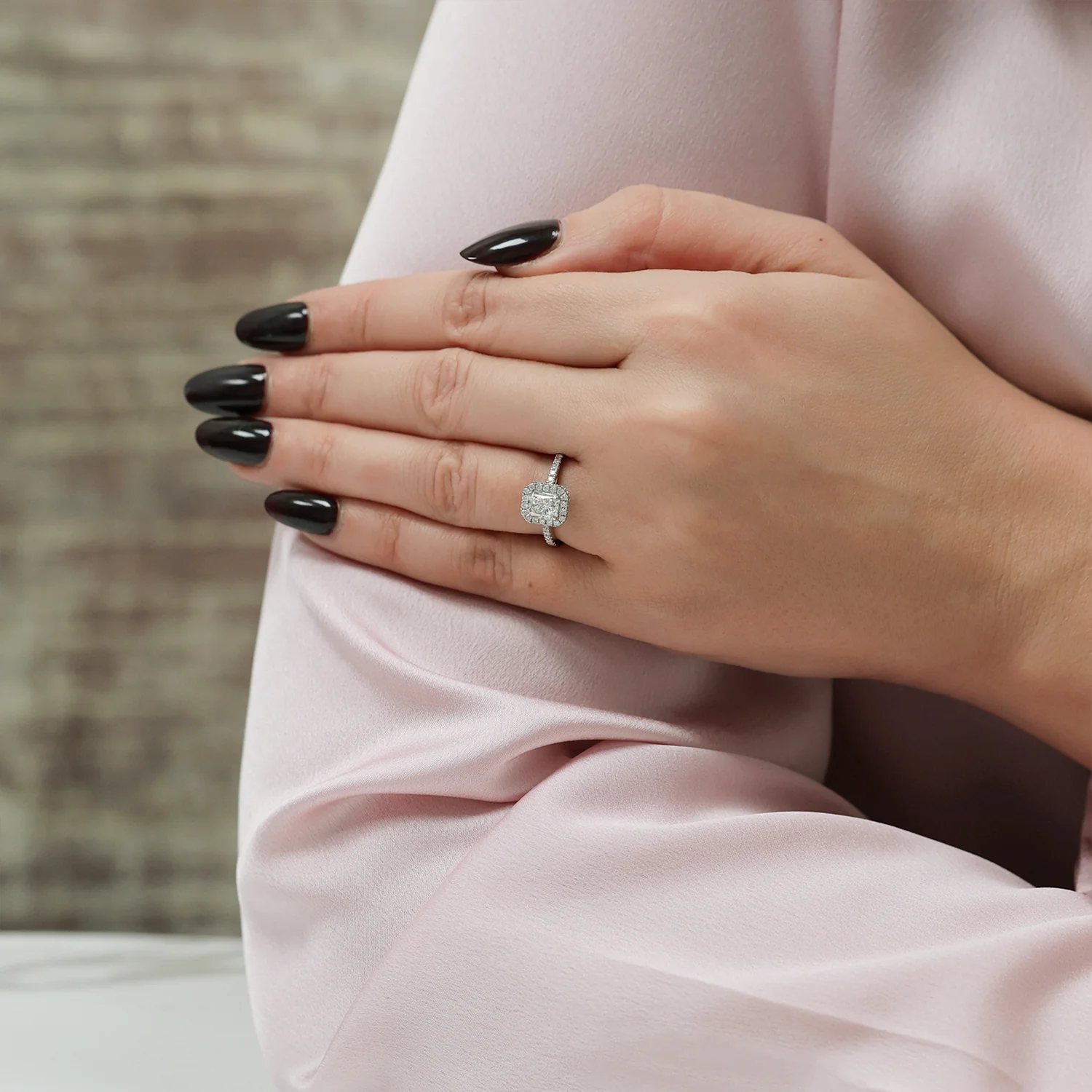 Platinum GIA Certificated Radiant Cut Diamond Halo Ring With Shoulders - Image 3