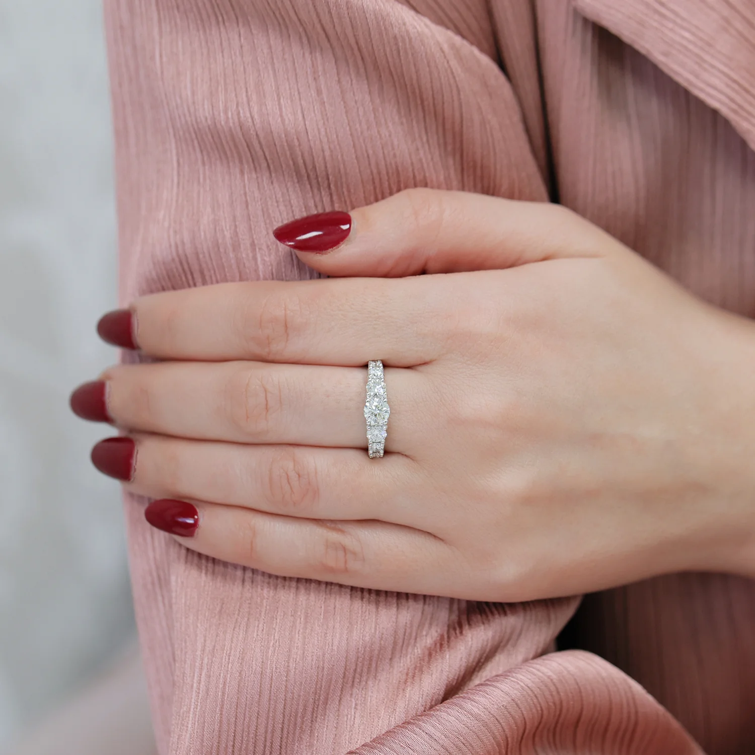 Platinum GIA Certificated Round Brilliant-Cut Diamond Seven Stone Half Eternity Ring - Image 2