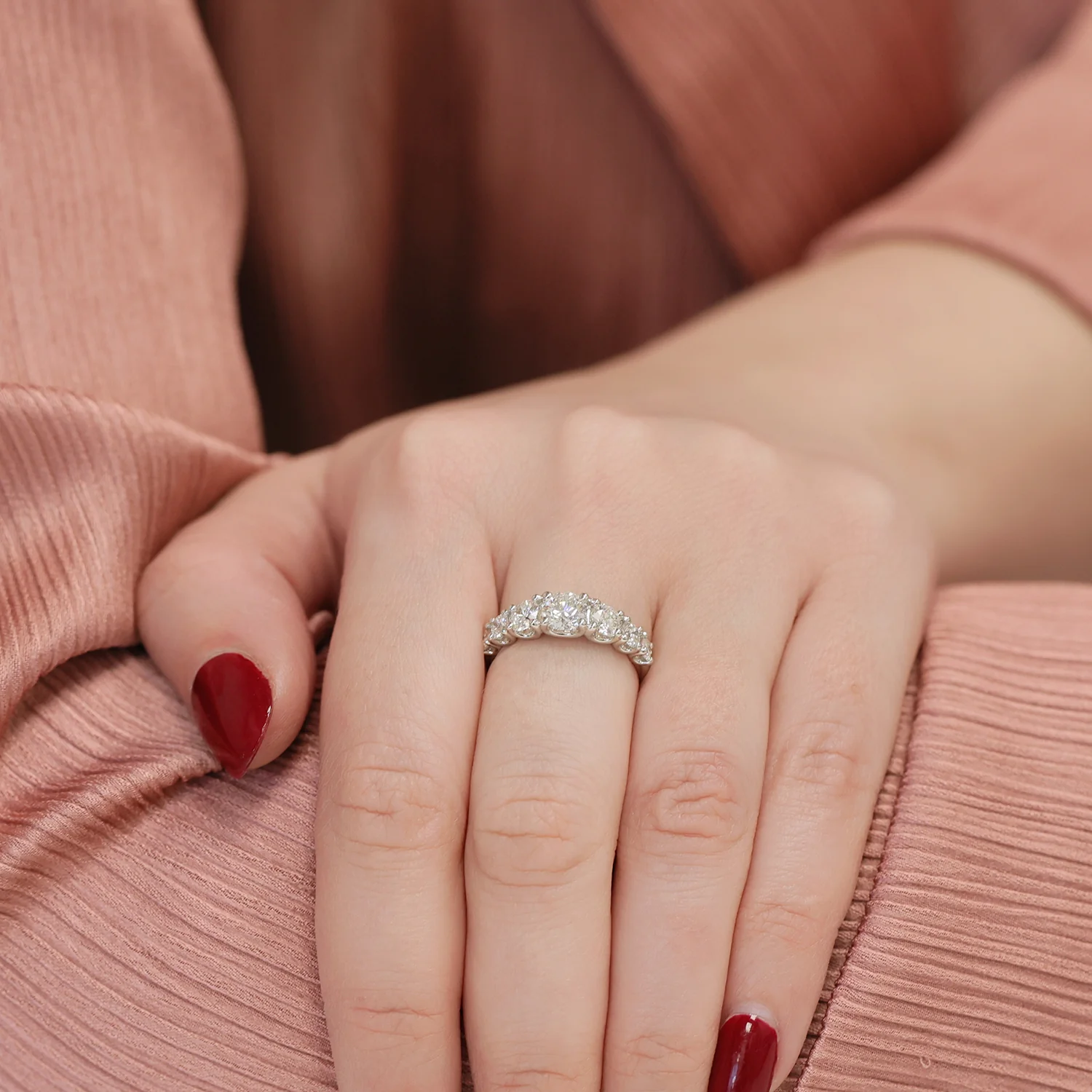 Platinum GIA Certificated Round Brilliant-Cut Diamond Seven Stone Half Eternity Ring - Image 3