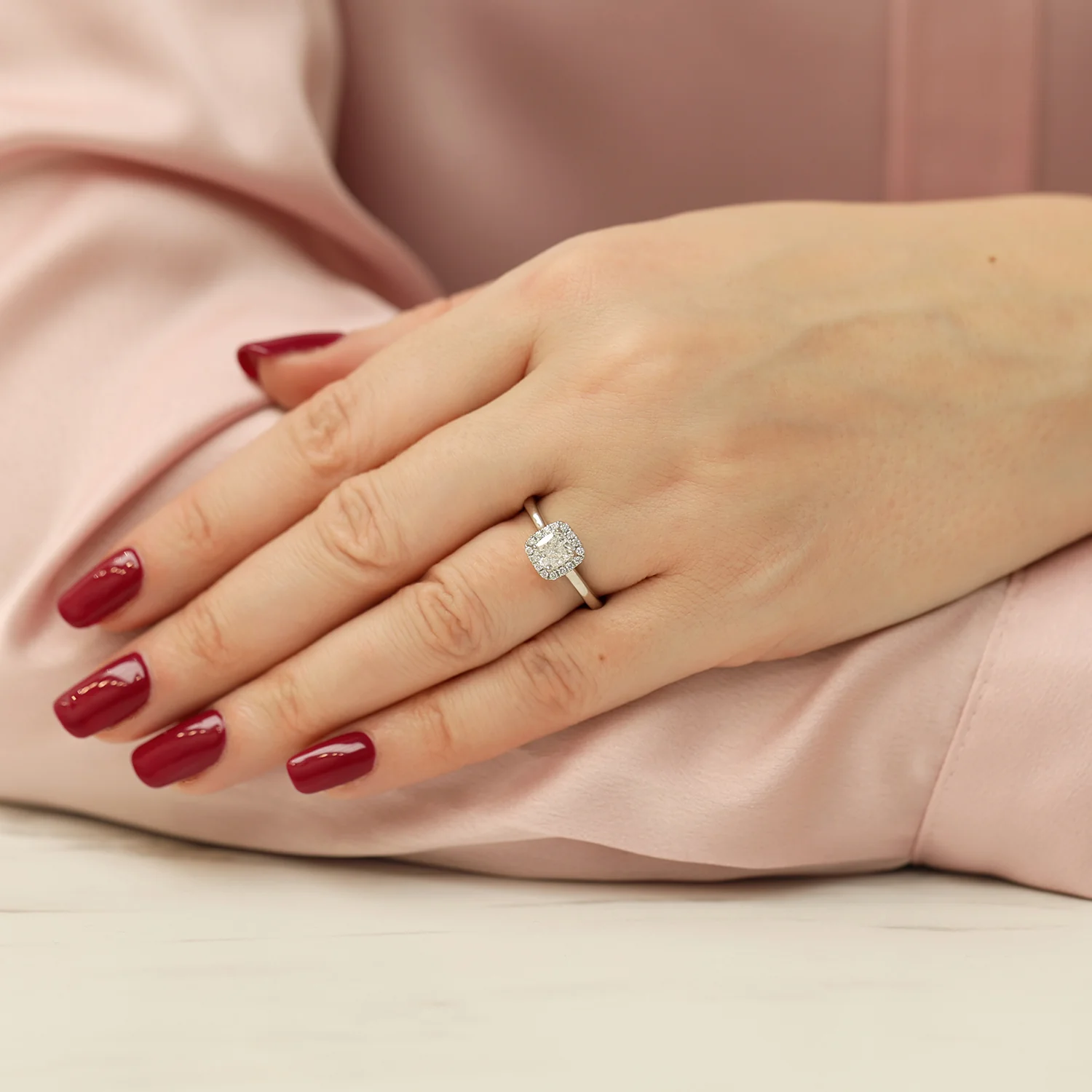 Platinum GIA Certificated Cushion Cut Diamond Halo Ring - Image 2