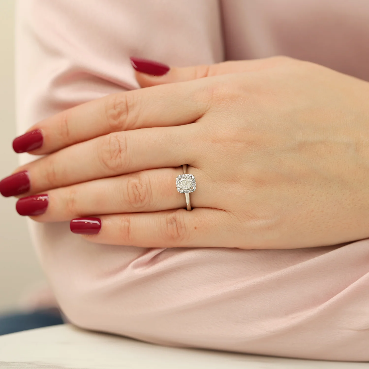 Platinum GIA Certificated Cushion Cut Diamond Halo Ring - Image 3