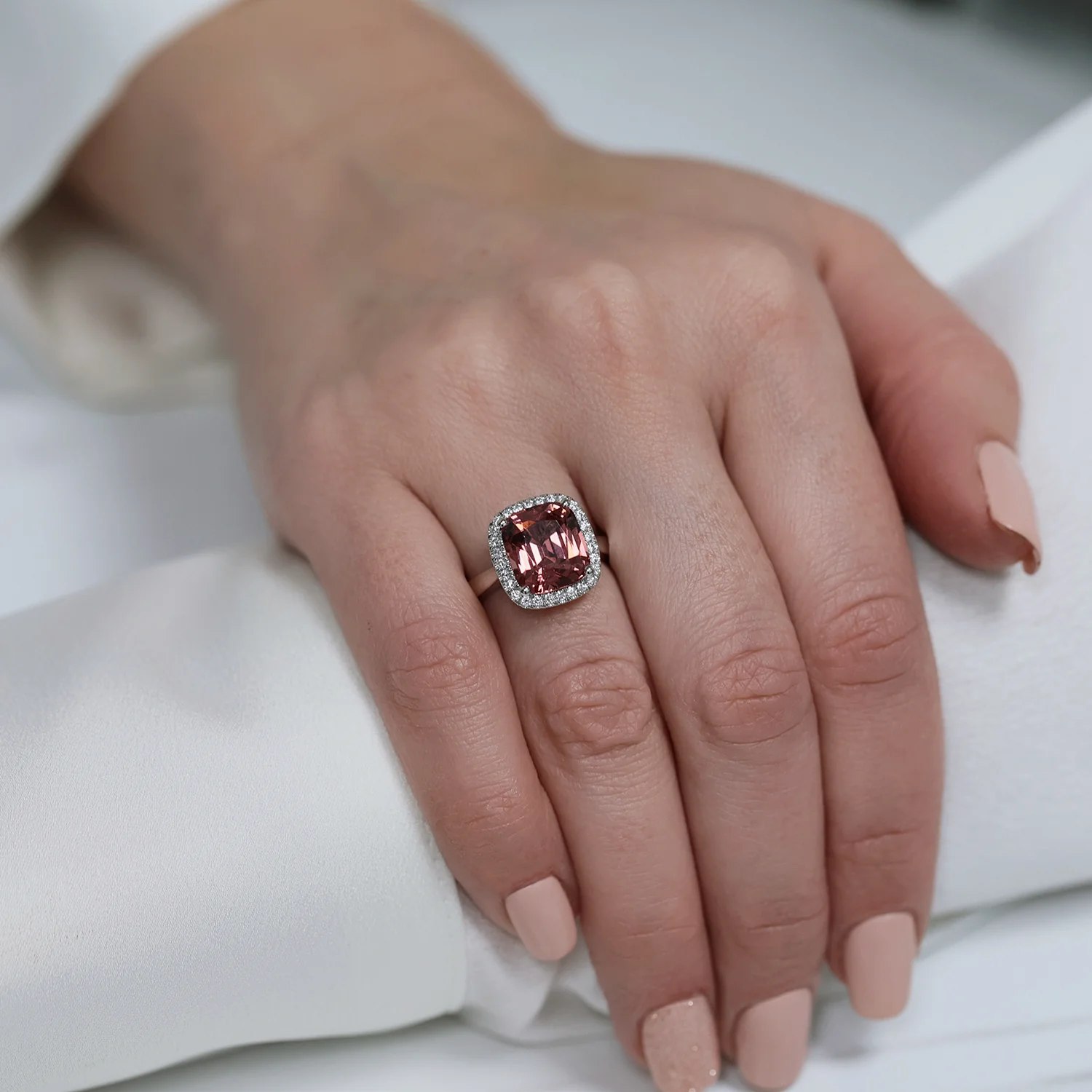 Platinum Malayan Garnet And Diamond Cluster Ring - Image 2