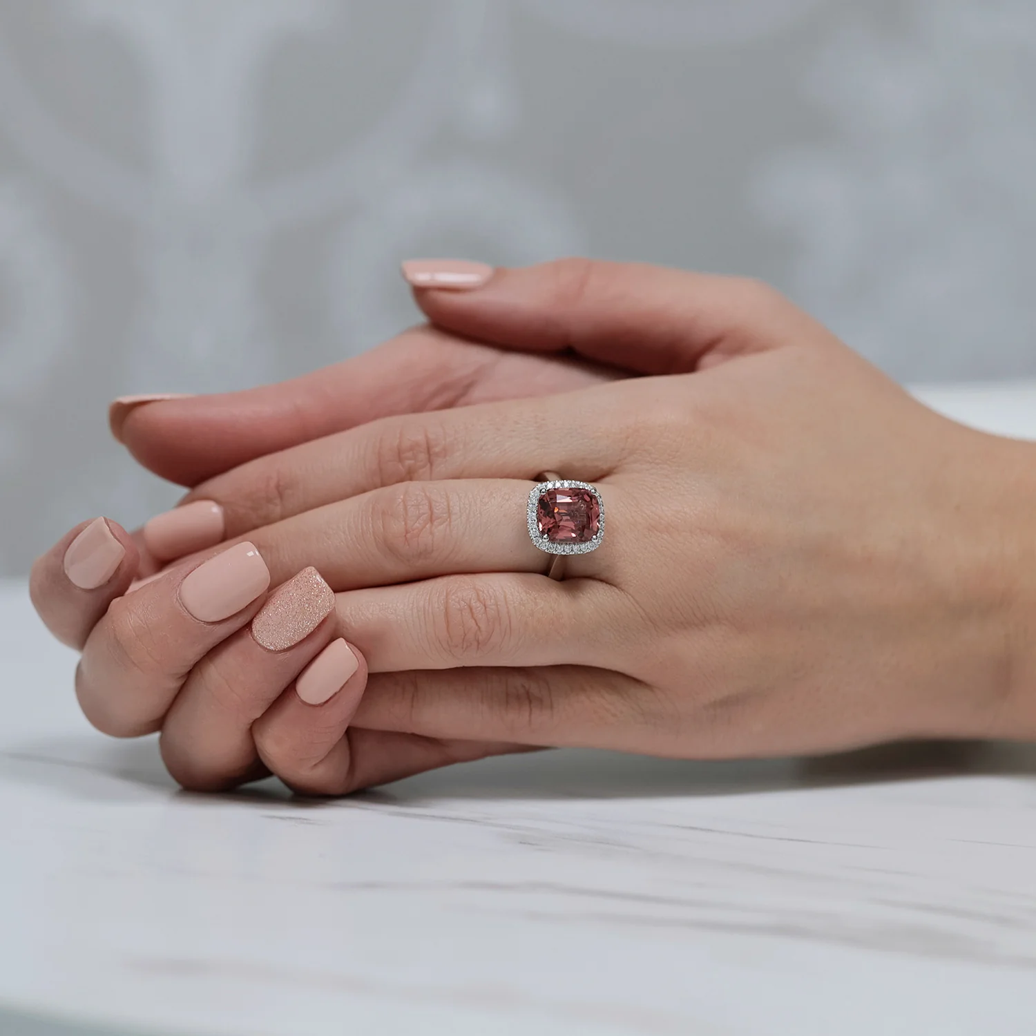 Platinum Malayan Garnet And Diamond Cluster Ring - Image 3