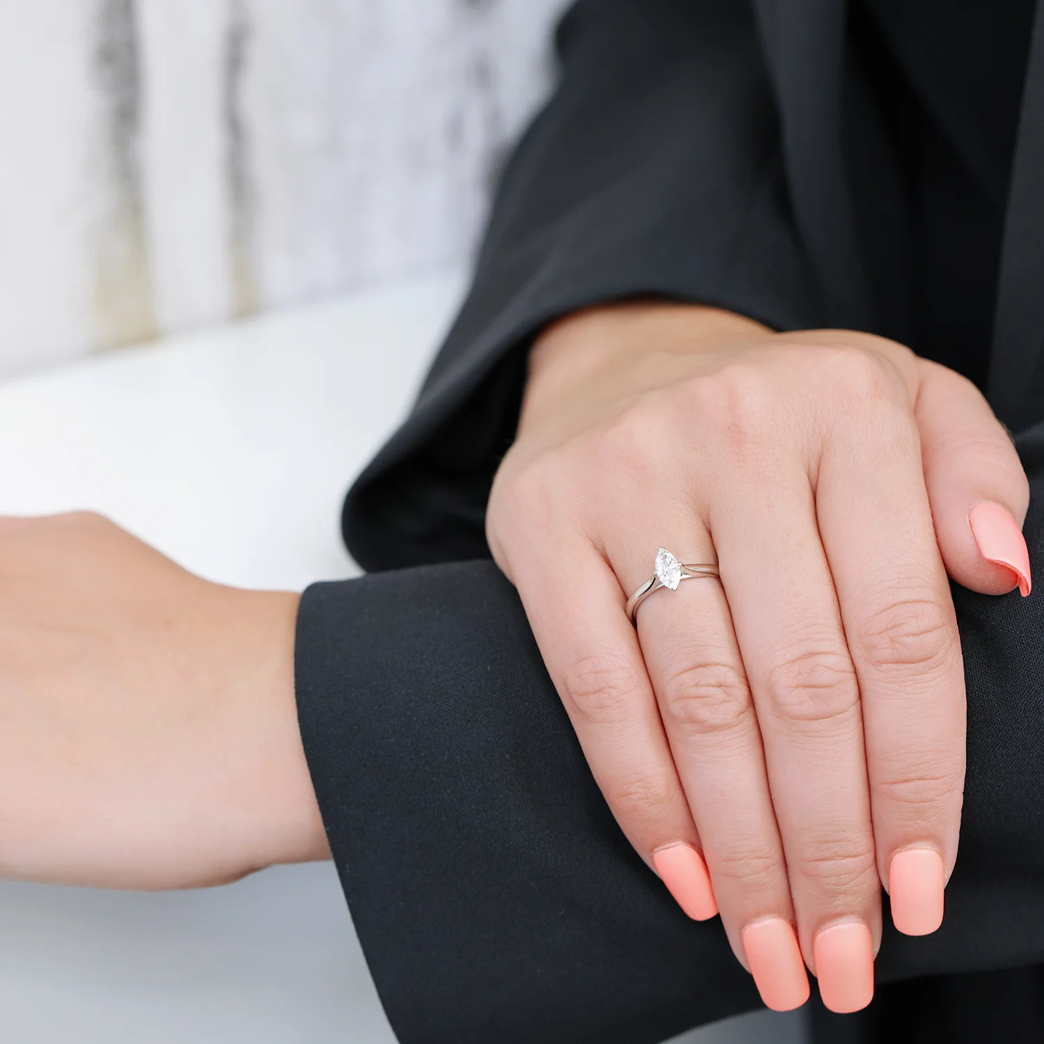 Platinum Marquise Cut Diamond Engagement Ring - Image 2