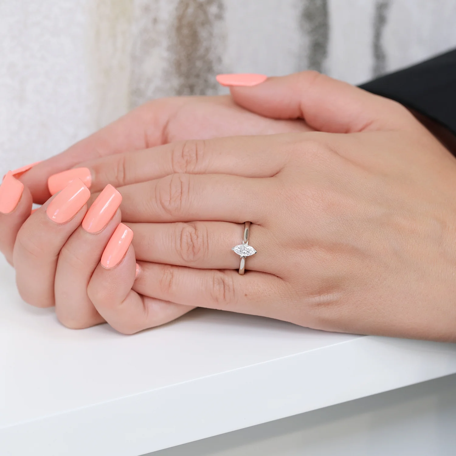 Platinum Marquise Cut Diamond Engagement Ring - Image 3