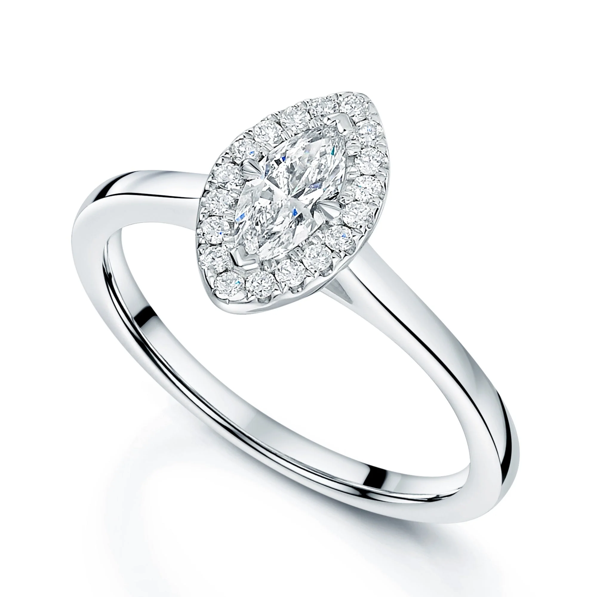Platinum Marquise Cut Diamond Halo Ring - Image 4