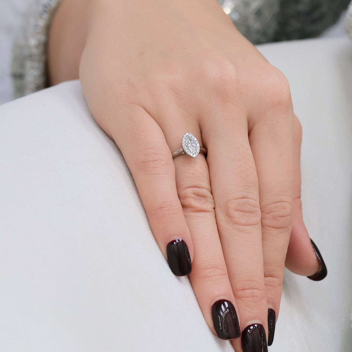 Platinum Marquise Cut Diamond Halo Ring - Image 3