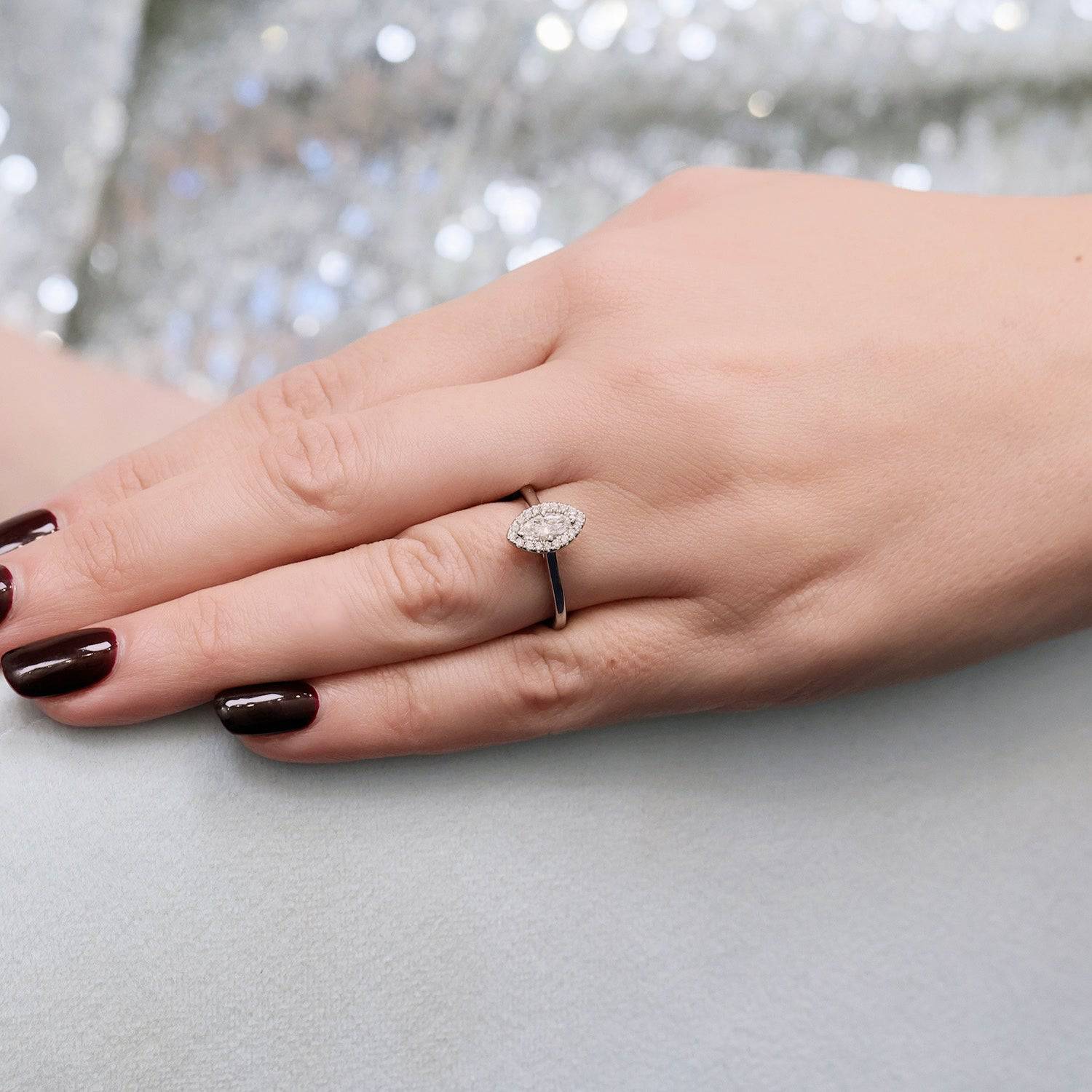 Platinum Marquise Cut Diamond Halo Ring - Image 5
