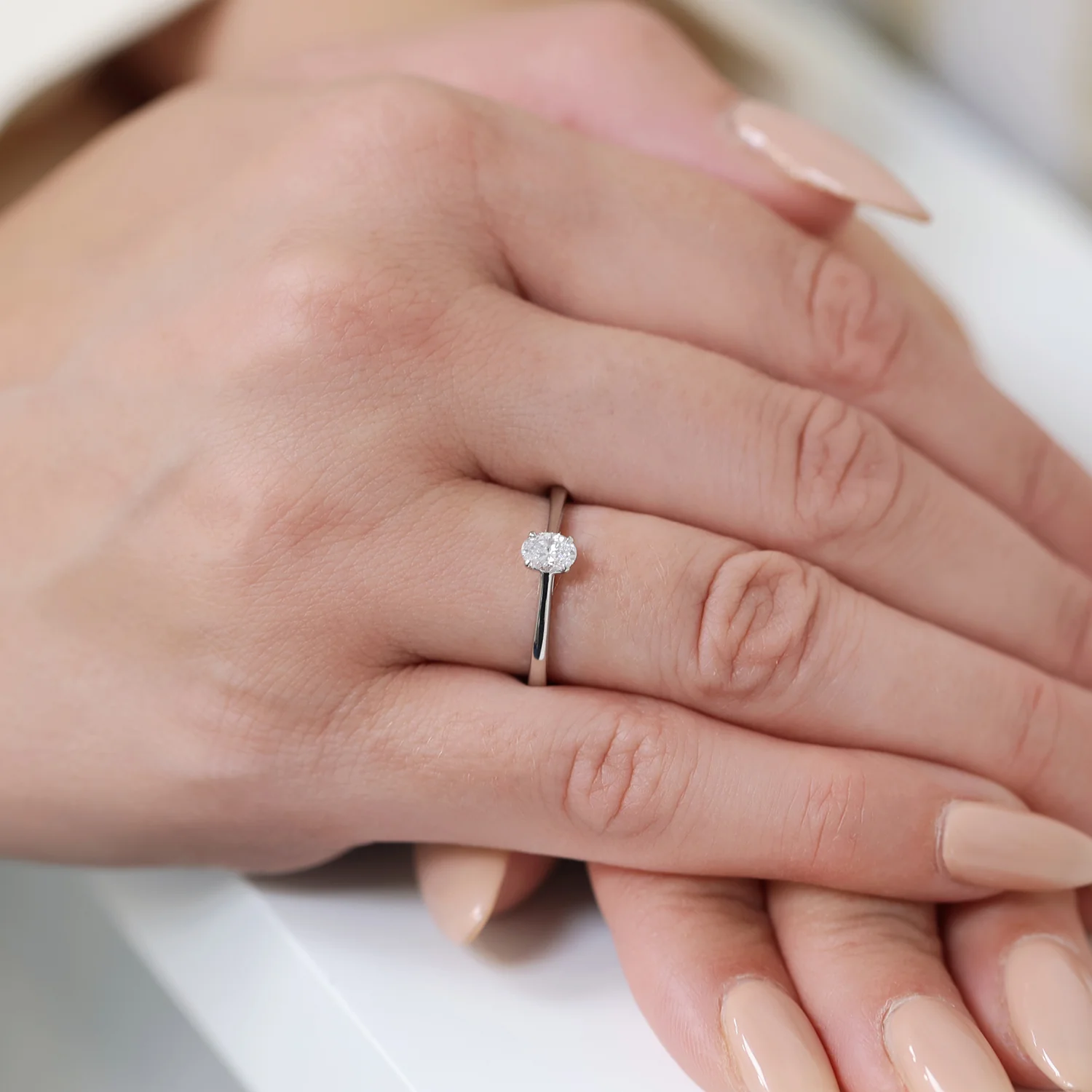 Platinum Oval Cut Diamond Engagement Ring - Image 2