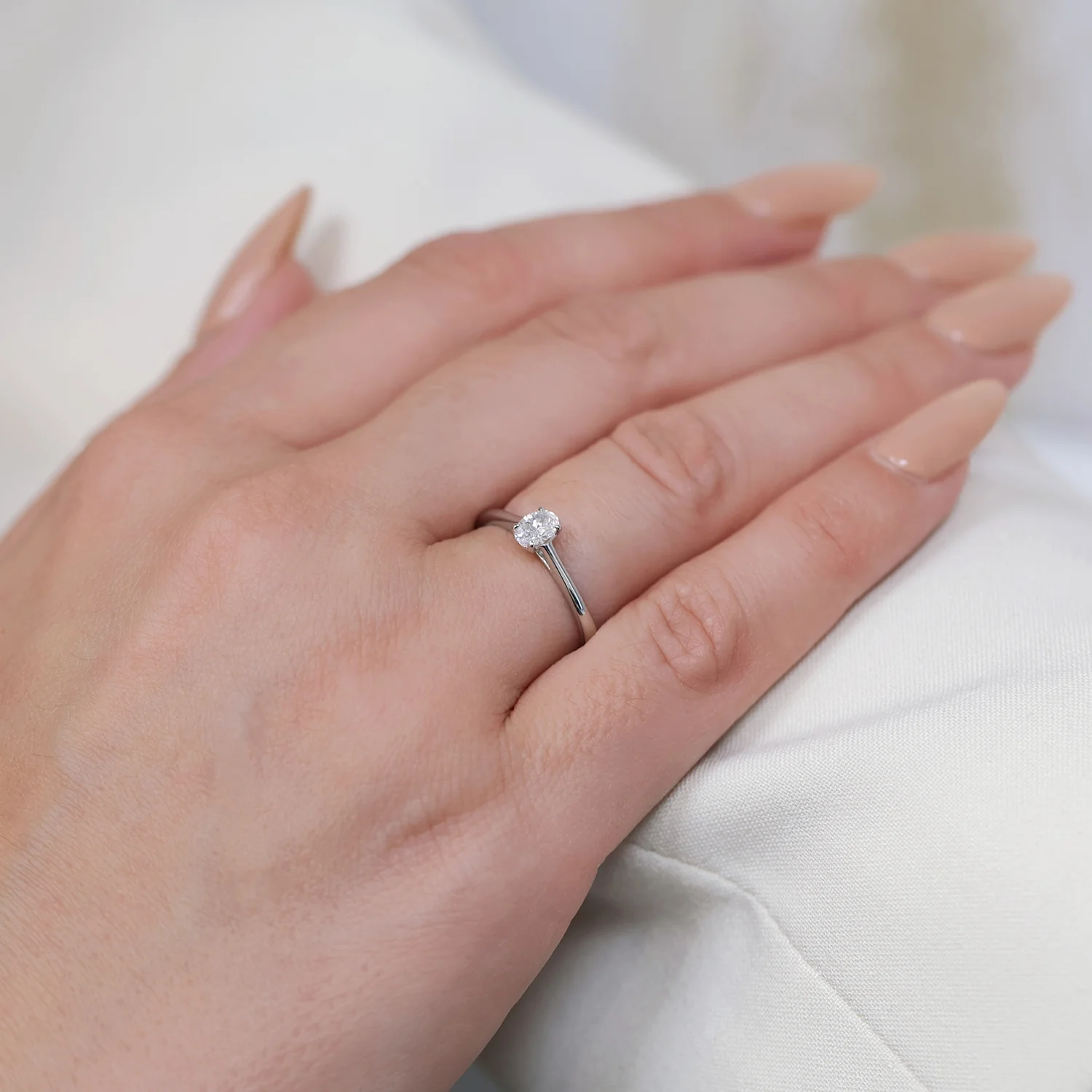Platinum Oval Cut Diamond Engagement Ring - Image 3