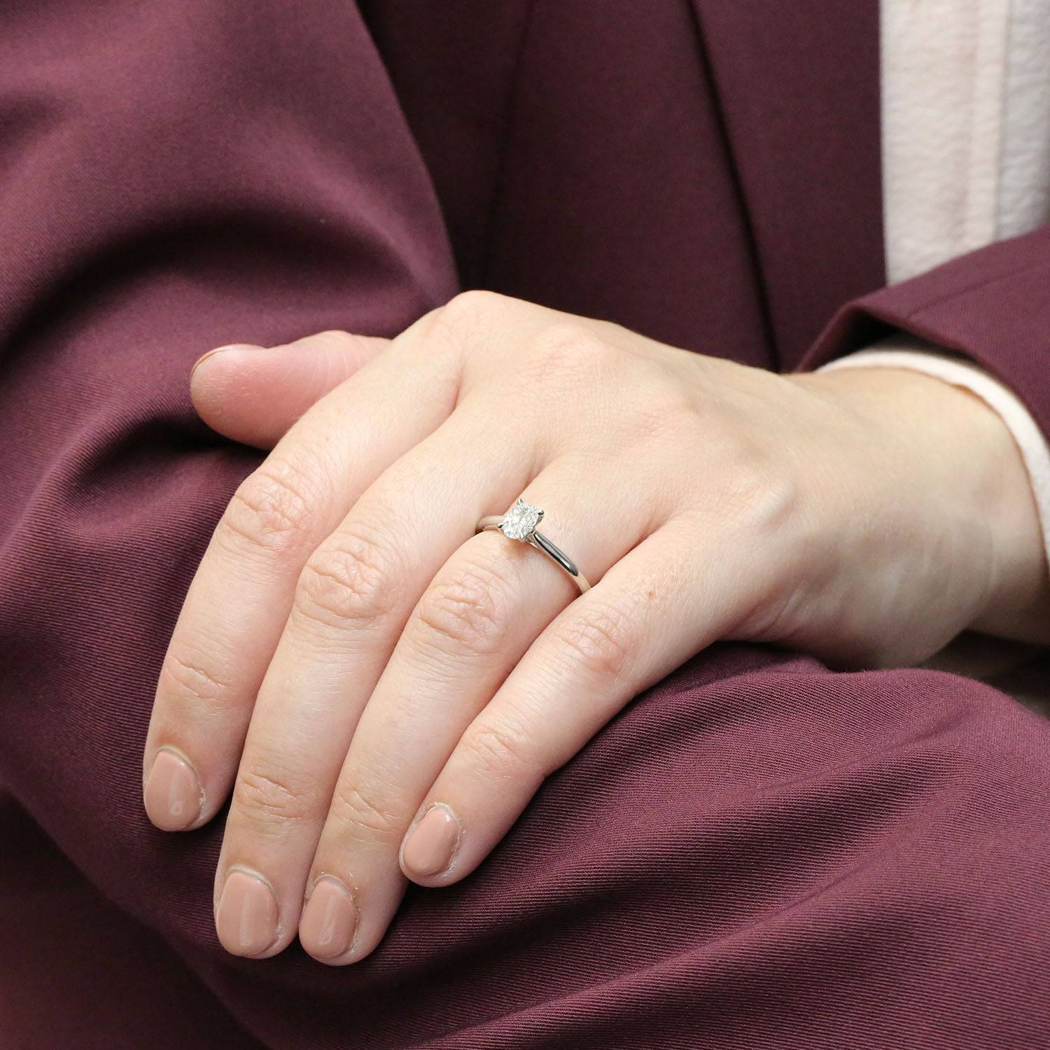 Platinum Oval Cut Diamond Engagement Ring - Image 3