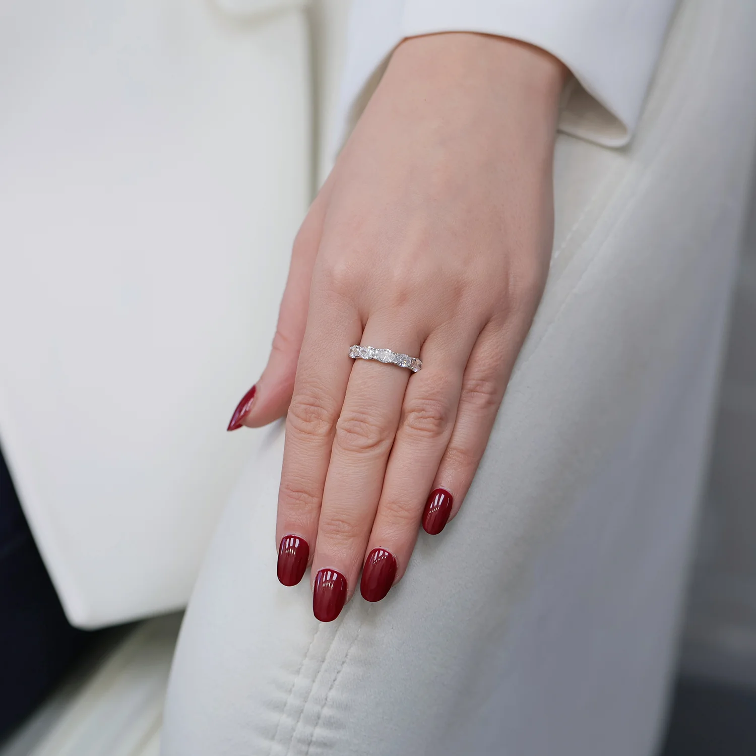 Platinum Oval Cut Diamond Five Stone Eternity Ring - Image 2
